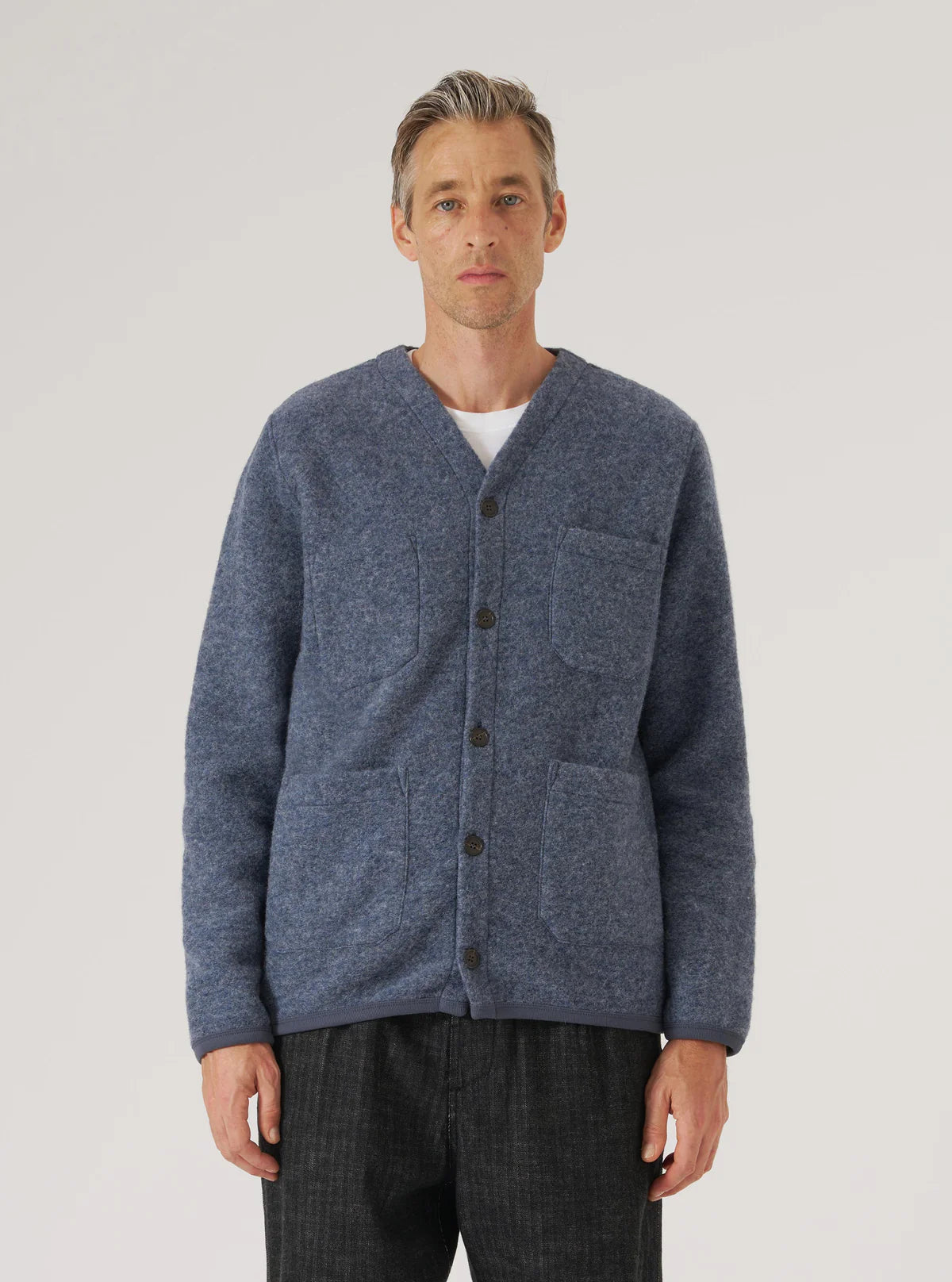 Universal Works Cardigan Wool Fleece Slate Blue