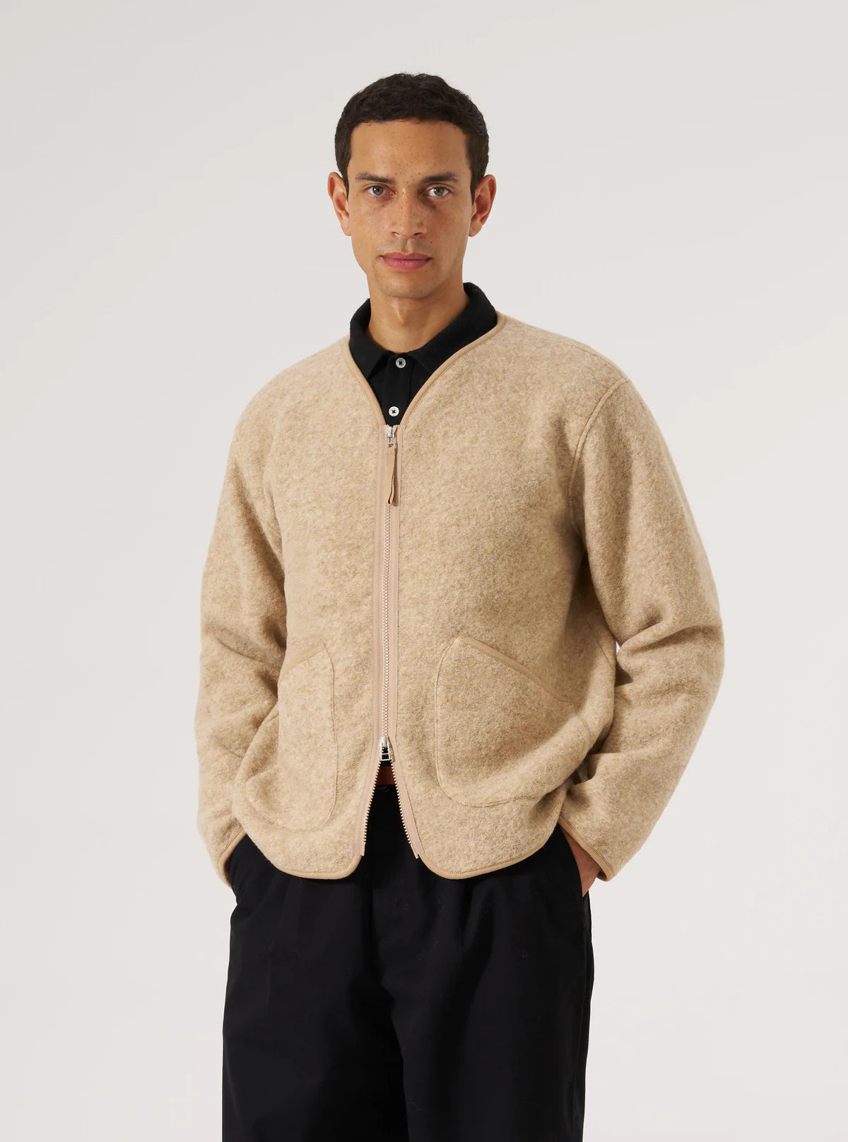 Universal Works Zip Liner Wool Fleece Jacket Fawn