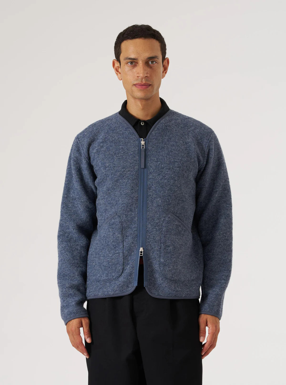 Universal Works Zip Liner Wool Fleece Jacket Slate Blue