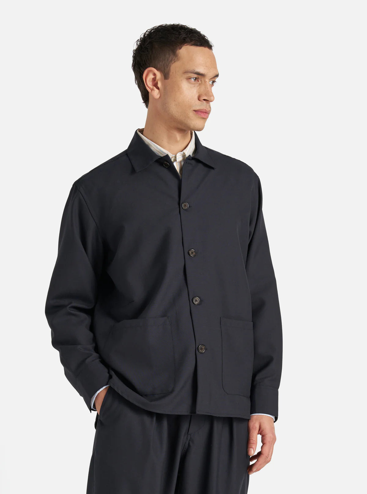 Universal Works Travail Overshirt Tropical Suiting Navy