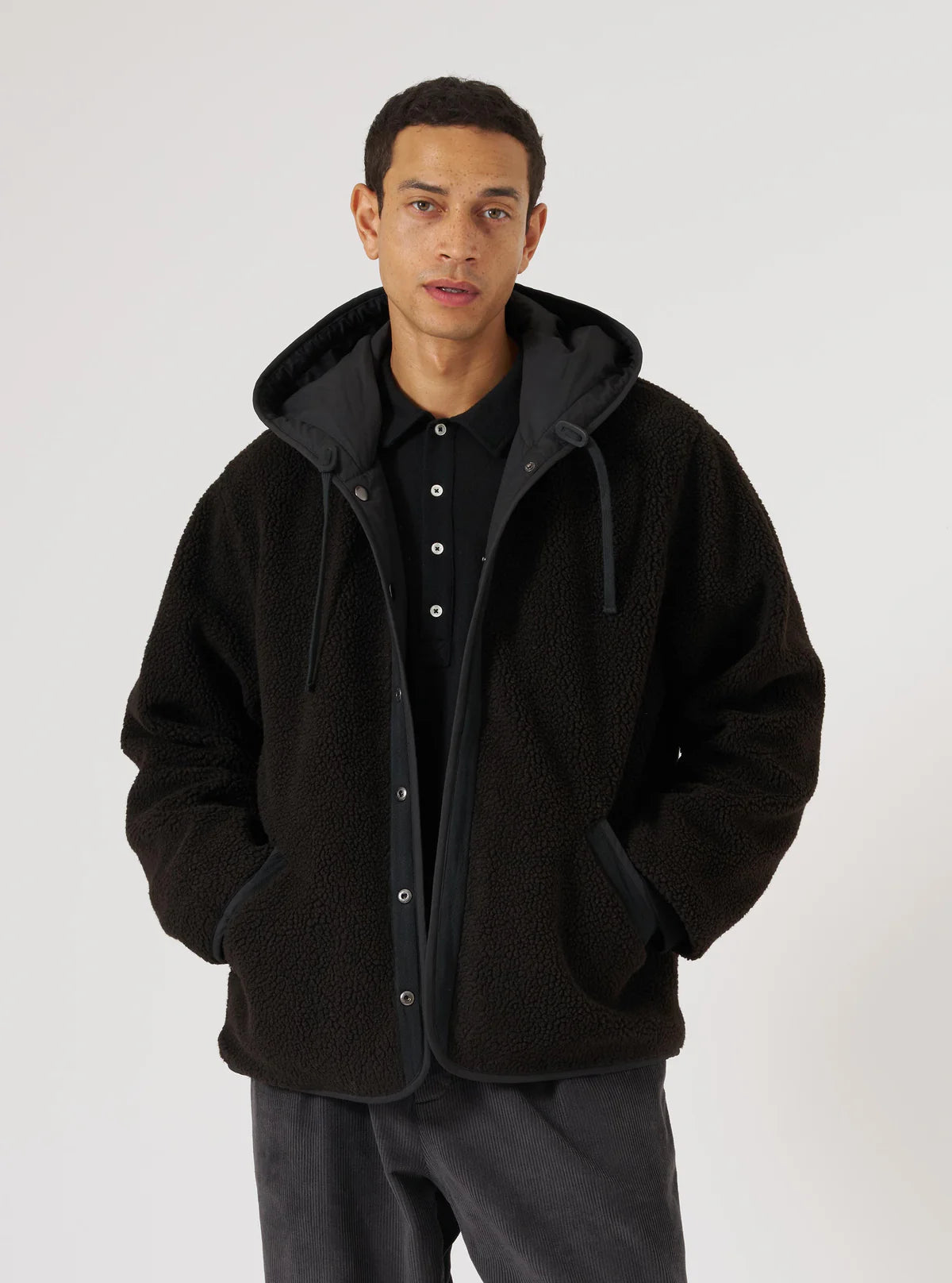 Universal Works Reversible Simple Hooded Jacket Black/Brown