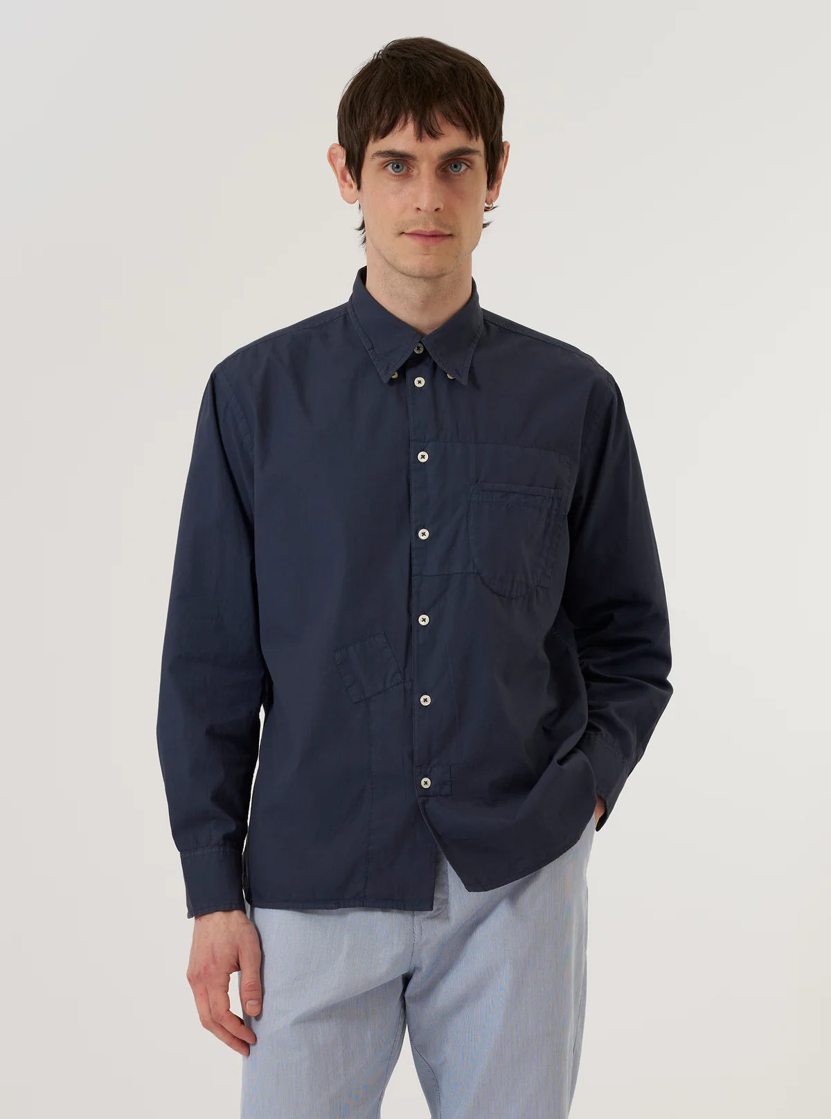 Universal Works Patched Lazy Day Poplin Shirt Navy