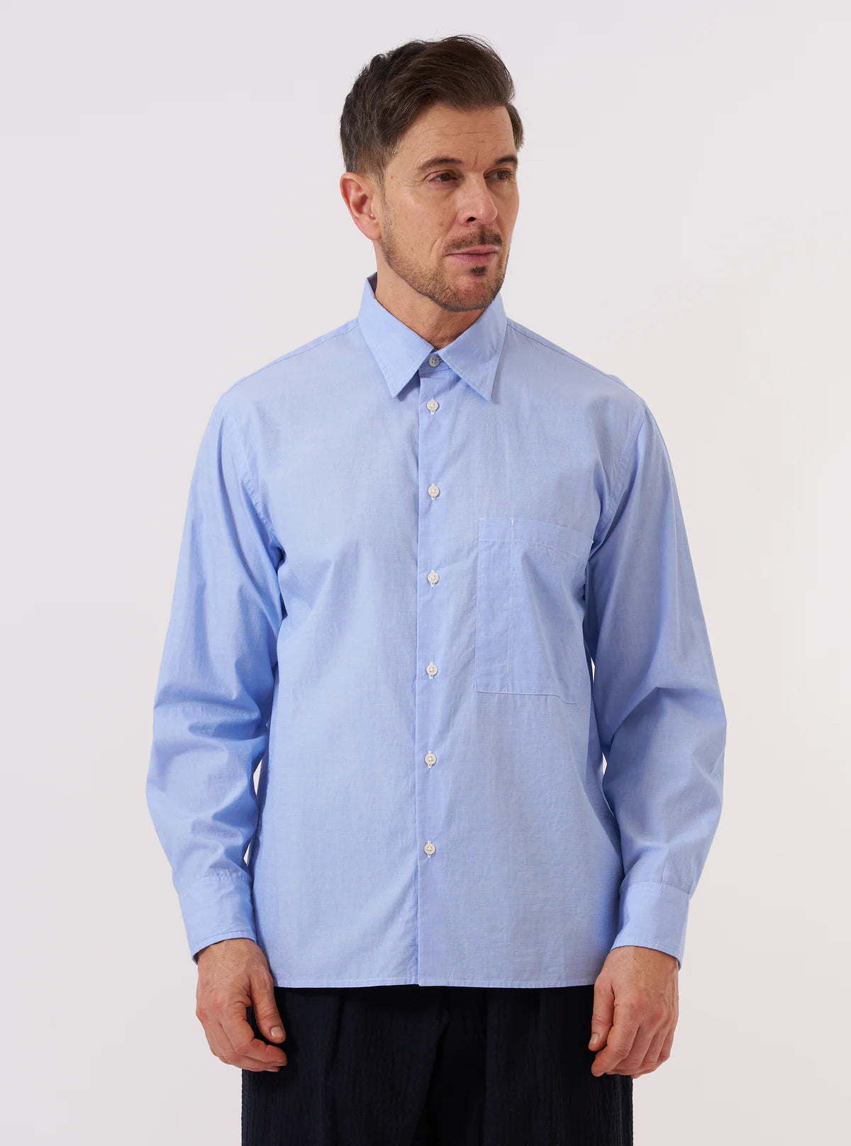 Universal Works Square Pocket Shirt Fil a Fil Sky