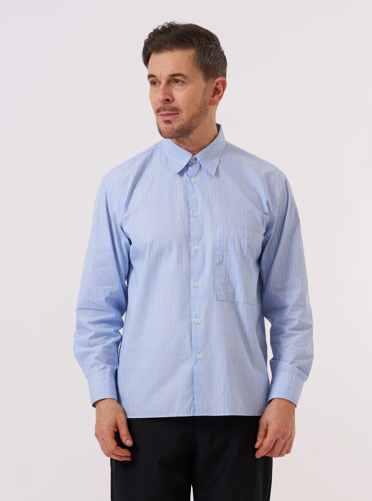 Universal Works Square Pocket Shirt Mc Stripe Blue