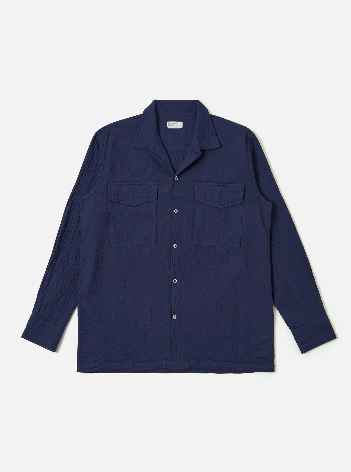 Universal Works Attendant Shirt Arten Seersucker Navy