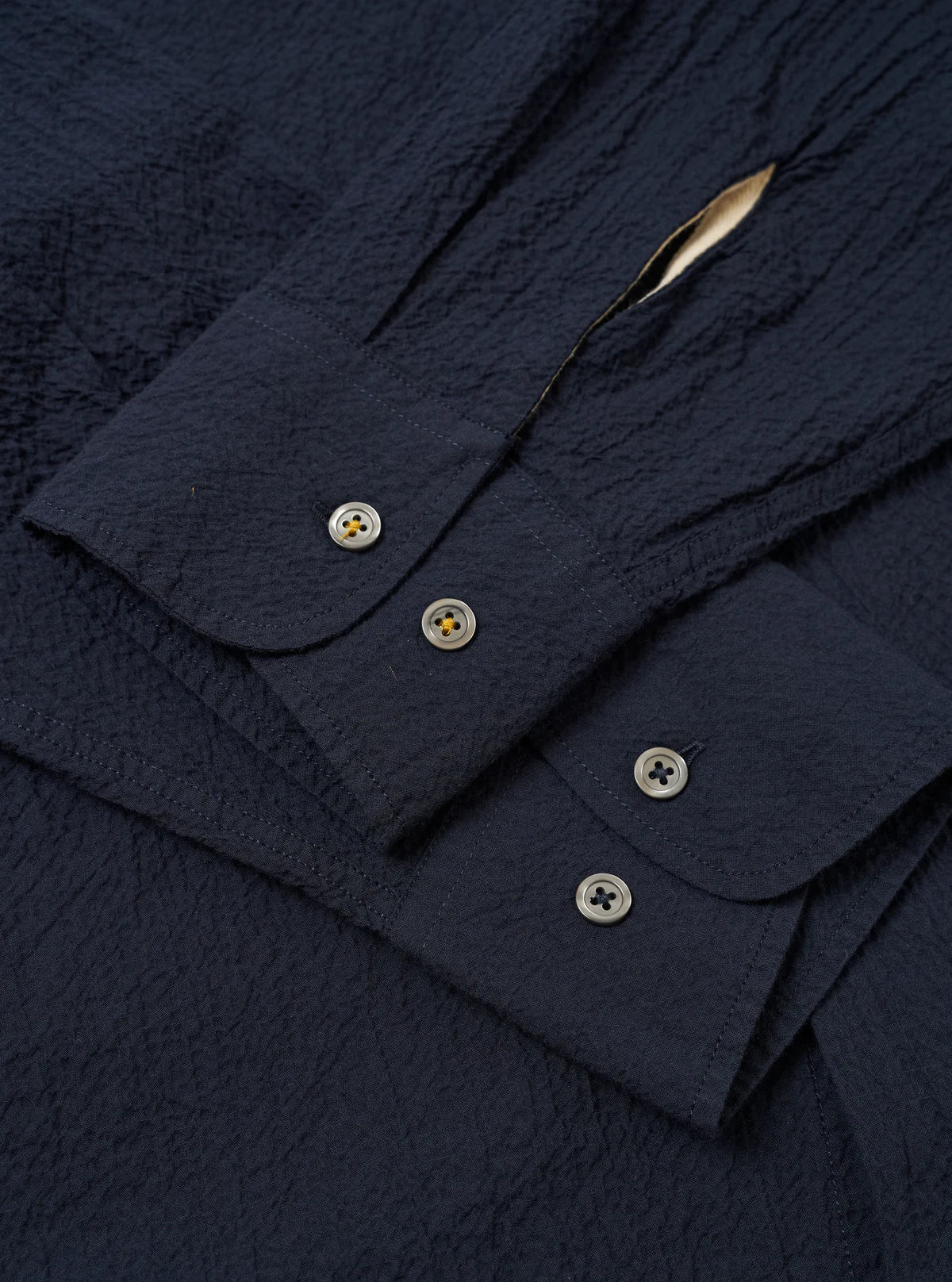 Universal Works Lucky Shirt Seersucker Shirting Navy
