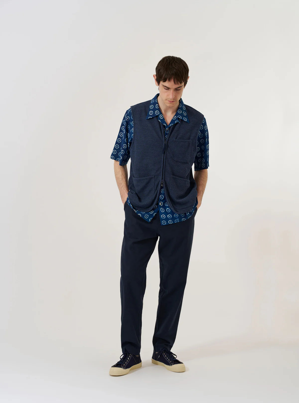 Universal Works Maiorca Jersey Zip Gilet Navy