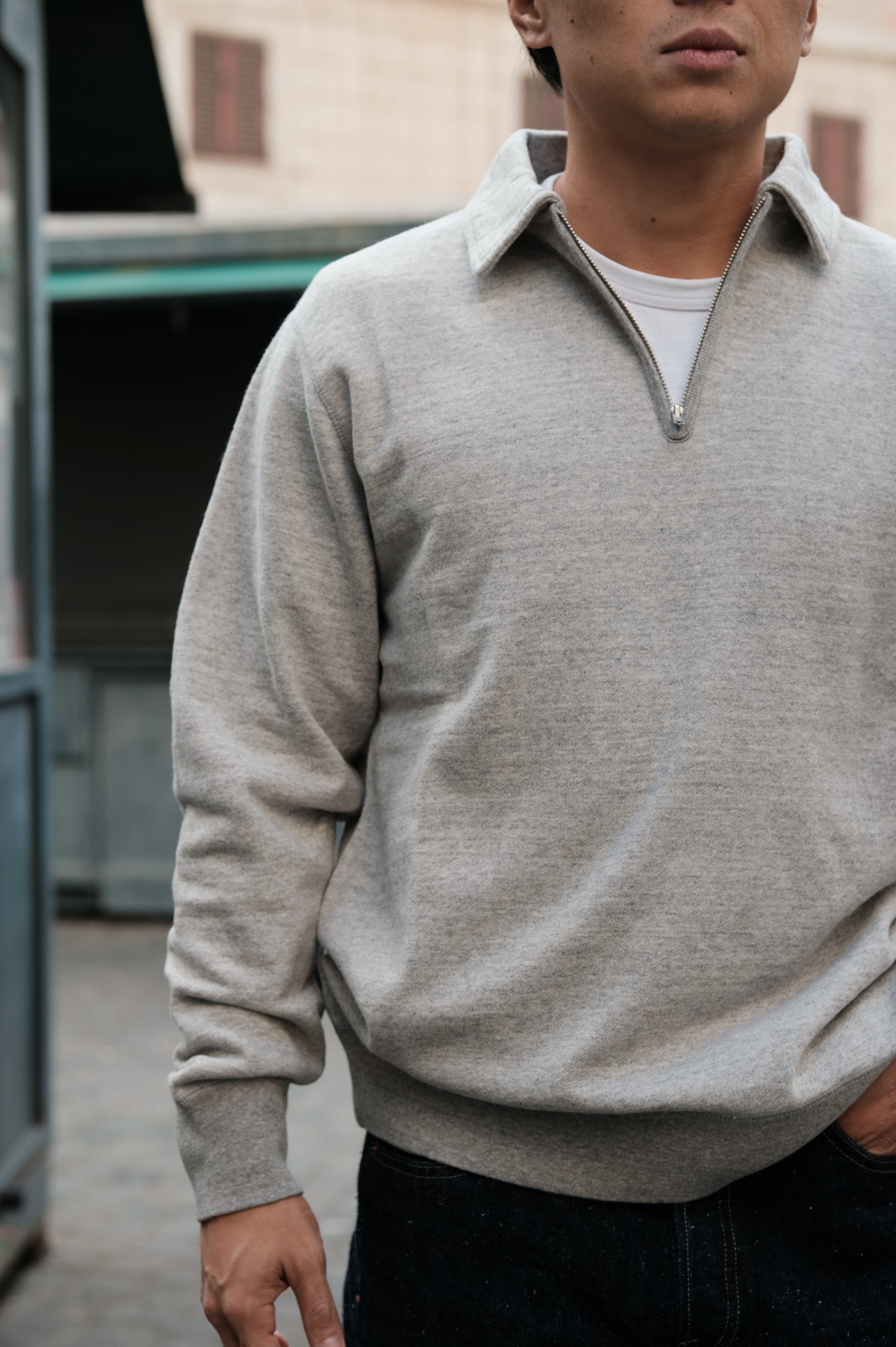 Felco NYC Half Zip Collar Sweat French Terry Twisted Grey