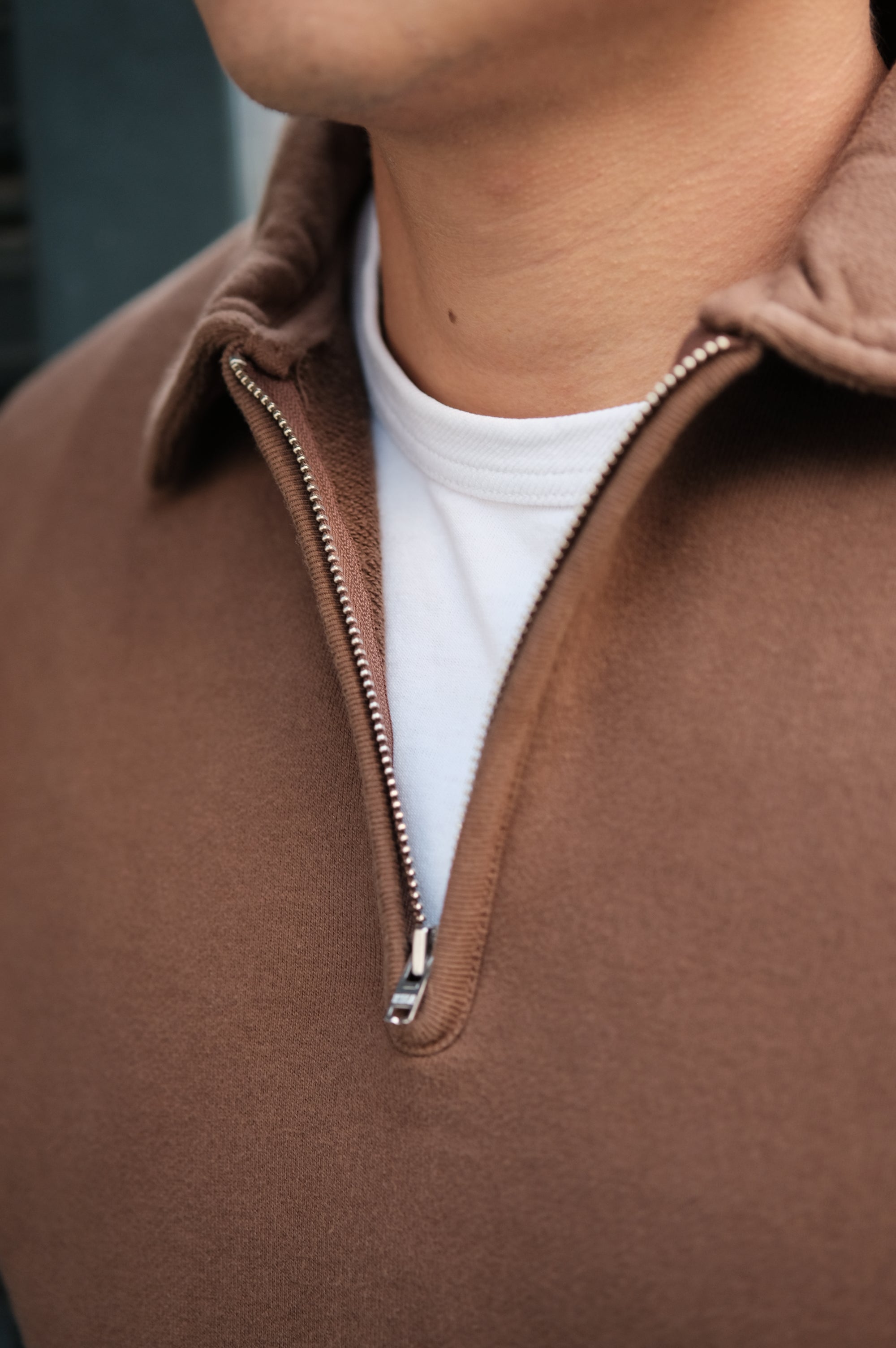 Felco NYC Half Zip Collar Sweat French Terry Brown