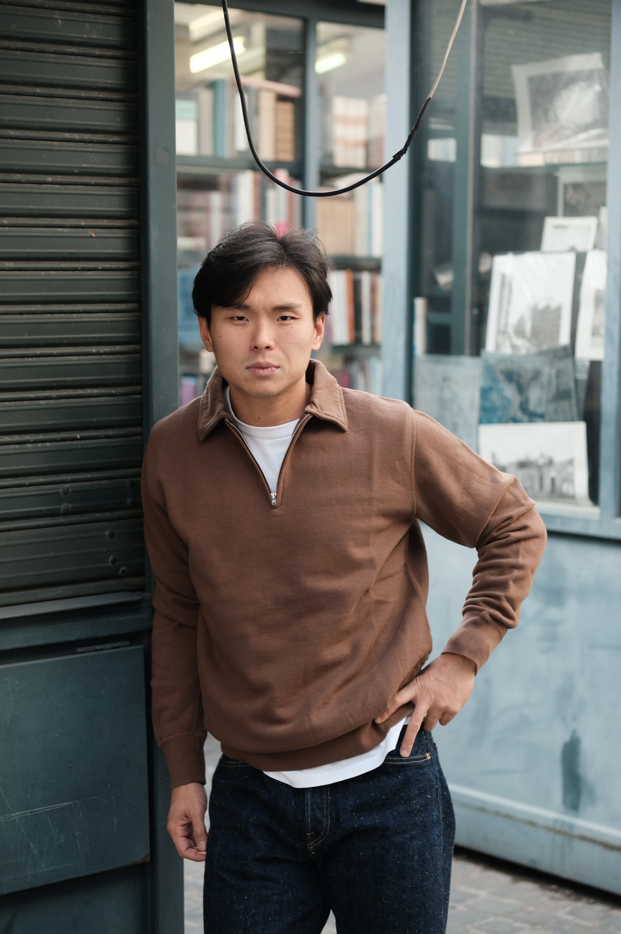 Felco NYC Half Zip Collar Sweat French Terry Brown