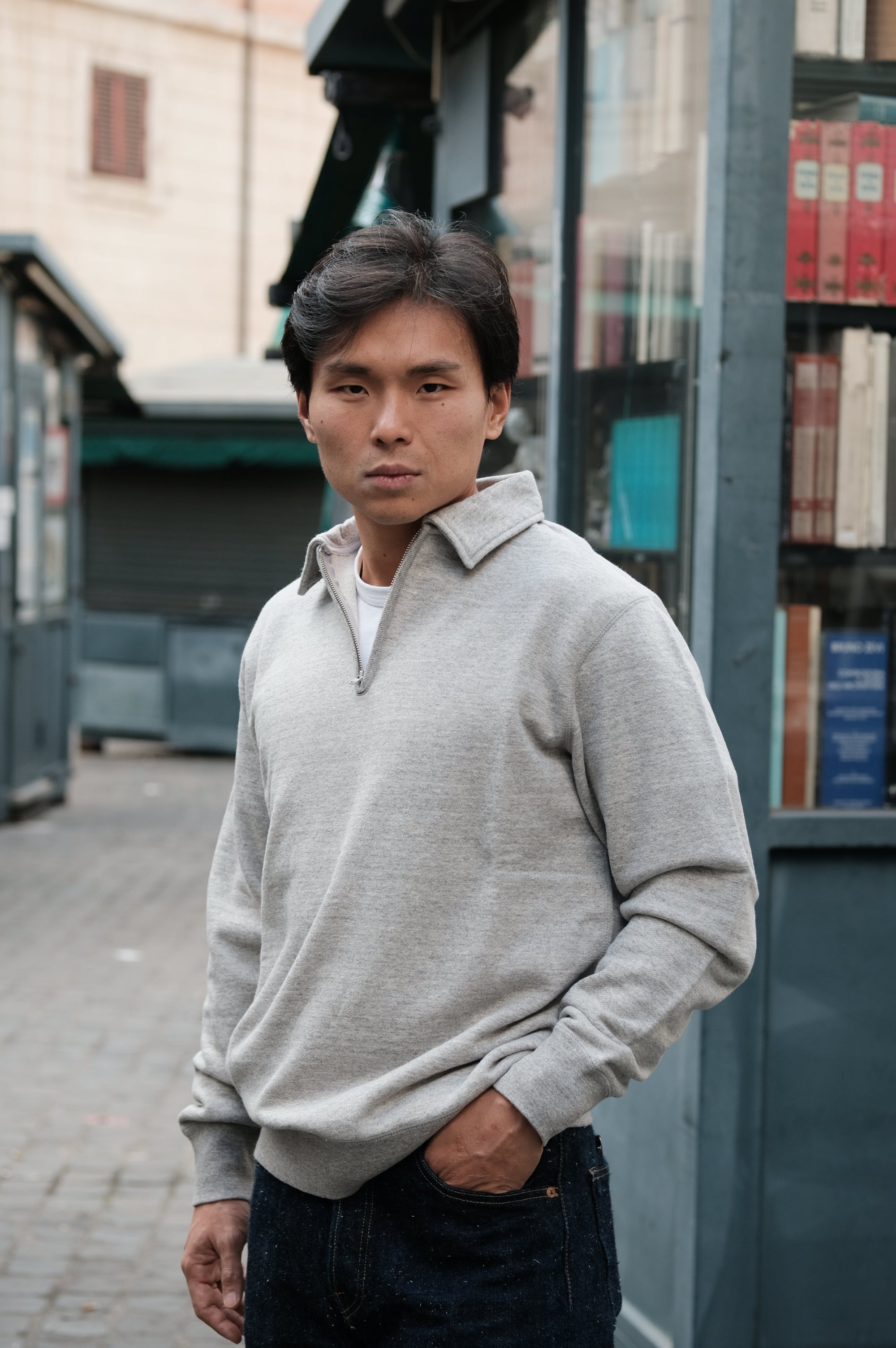 Felco NYC Half Zip Collar Sweat French Terry Twisted Grey