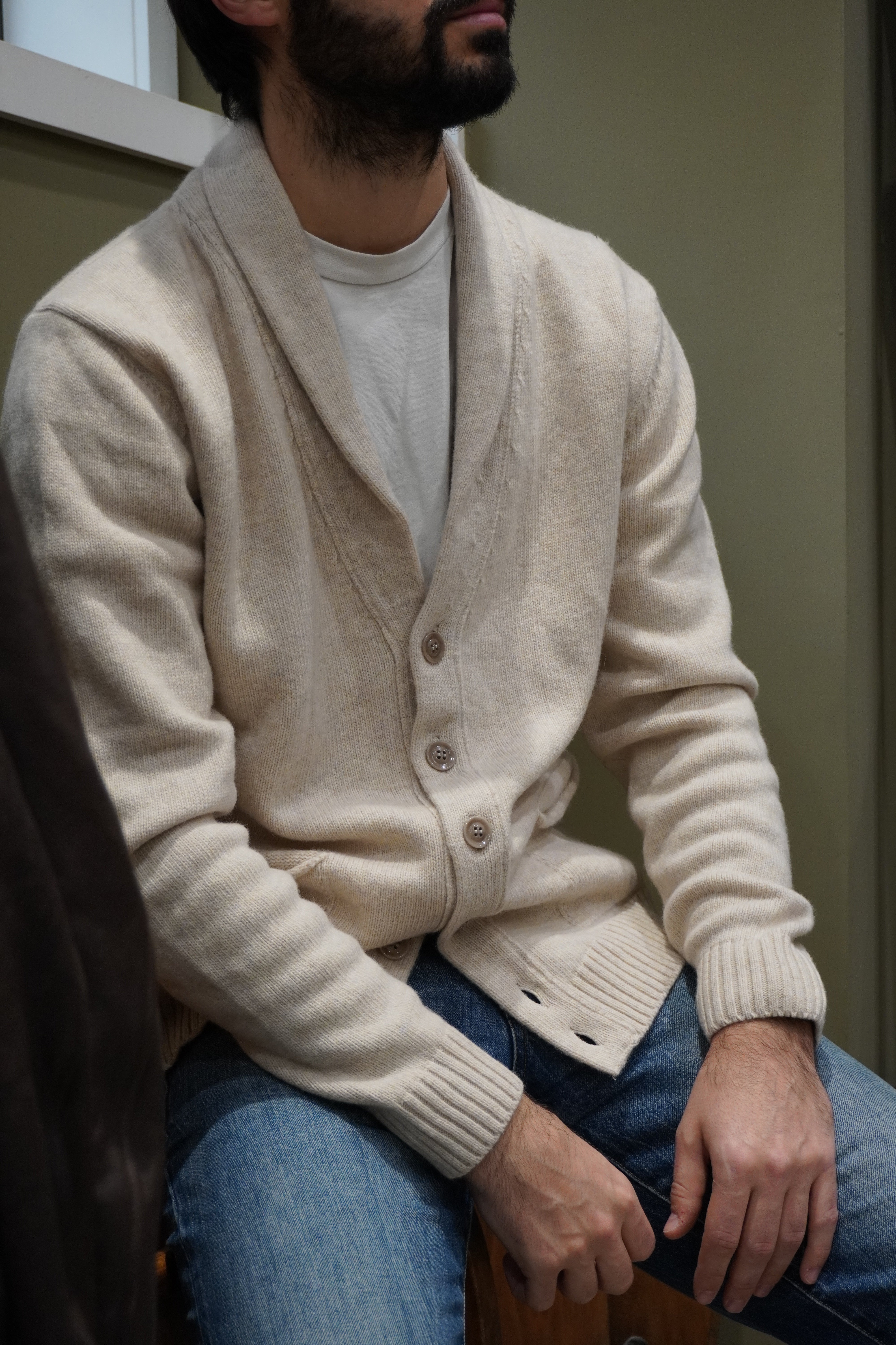 Wool & Co Giacca Sciallata con Tasche Sabbia