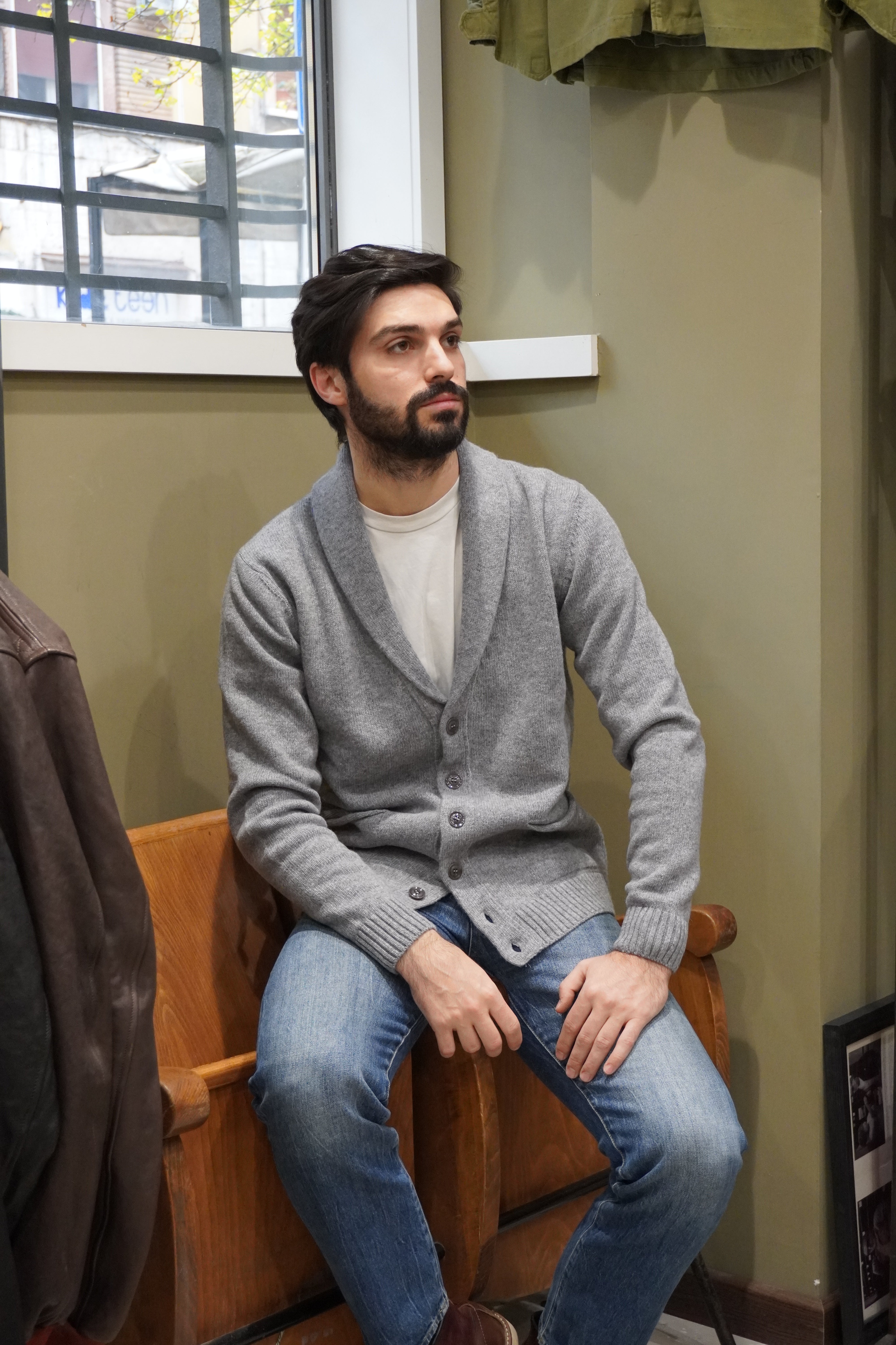 Wool & Co Giacca Sciallata con Tasche Grey