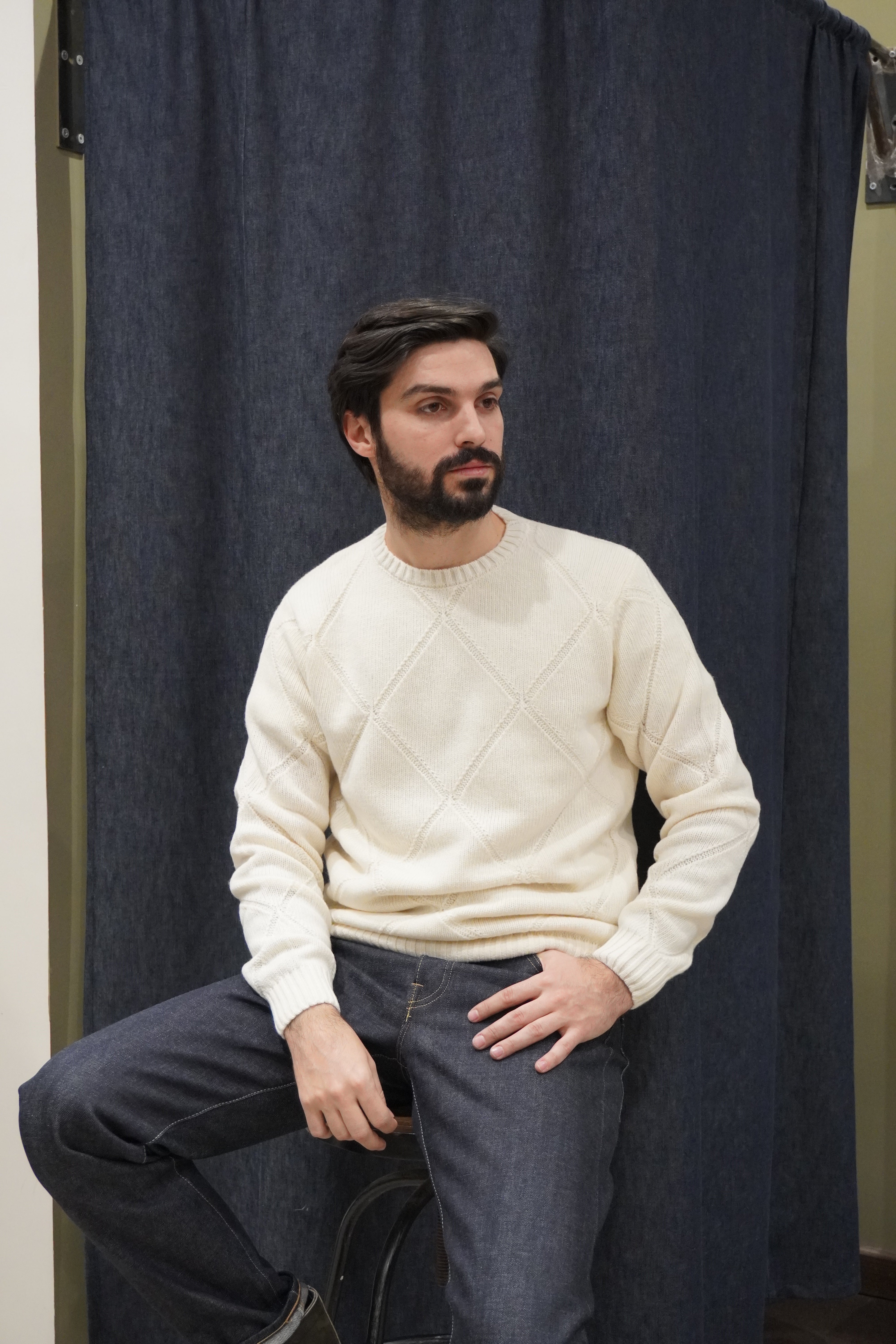 Jeordie's Maglia Girocollo Rombo Latte