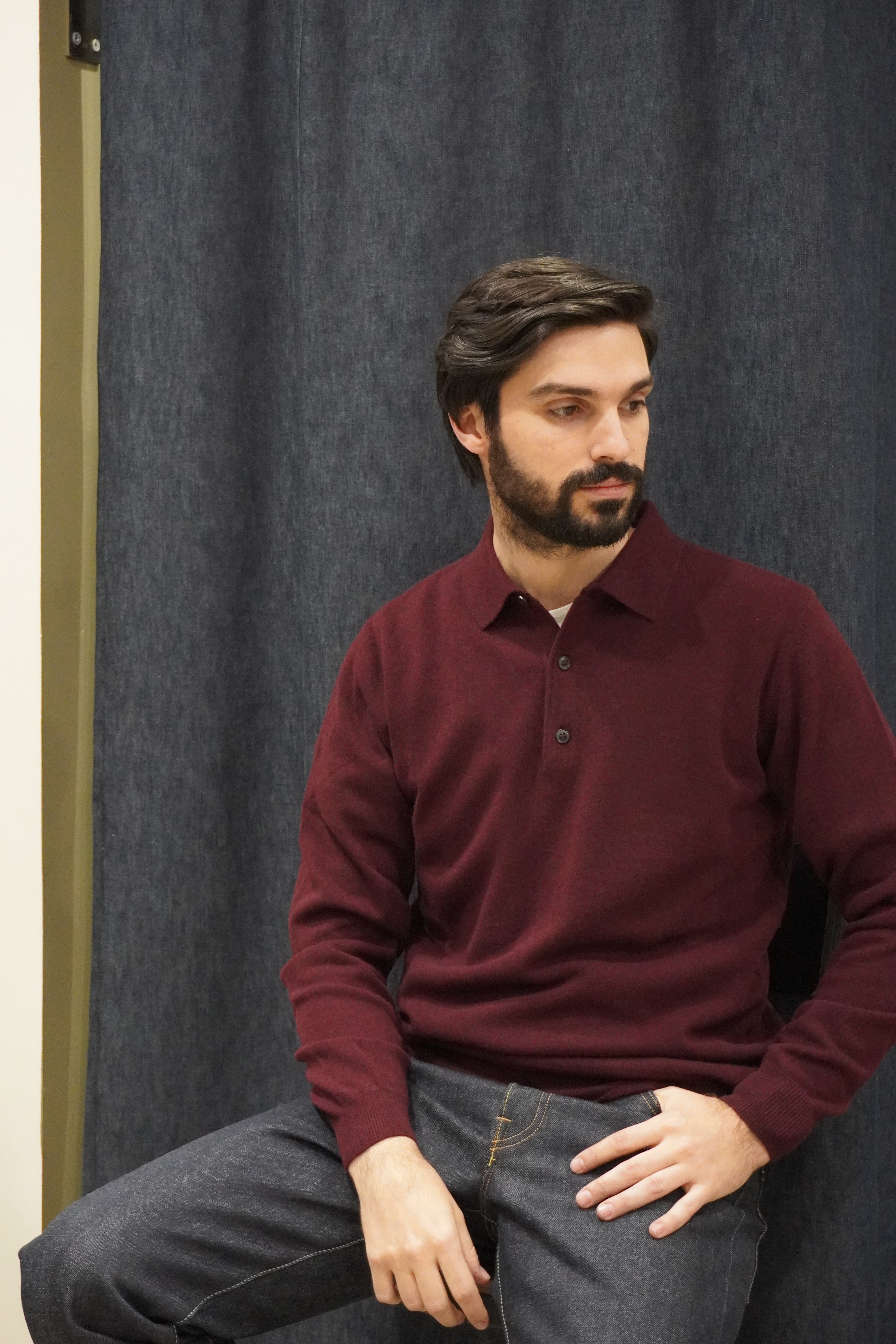 Jeordie's Polo 3 Bottoni Cashmere Bordeaux