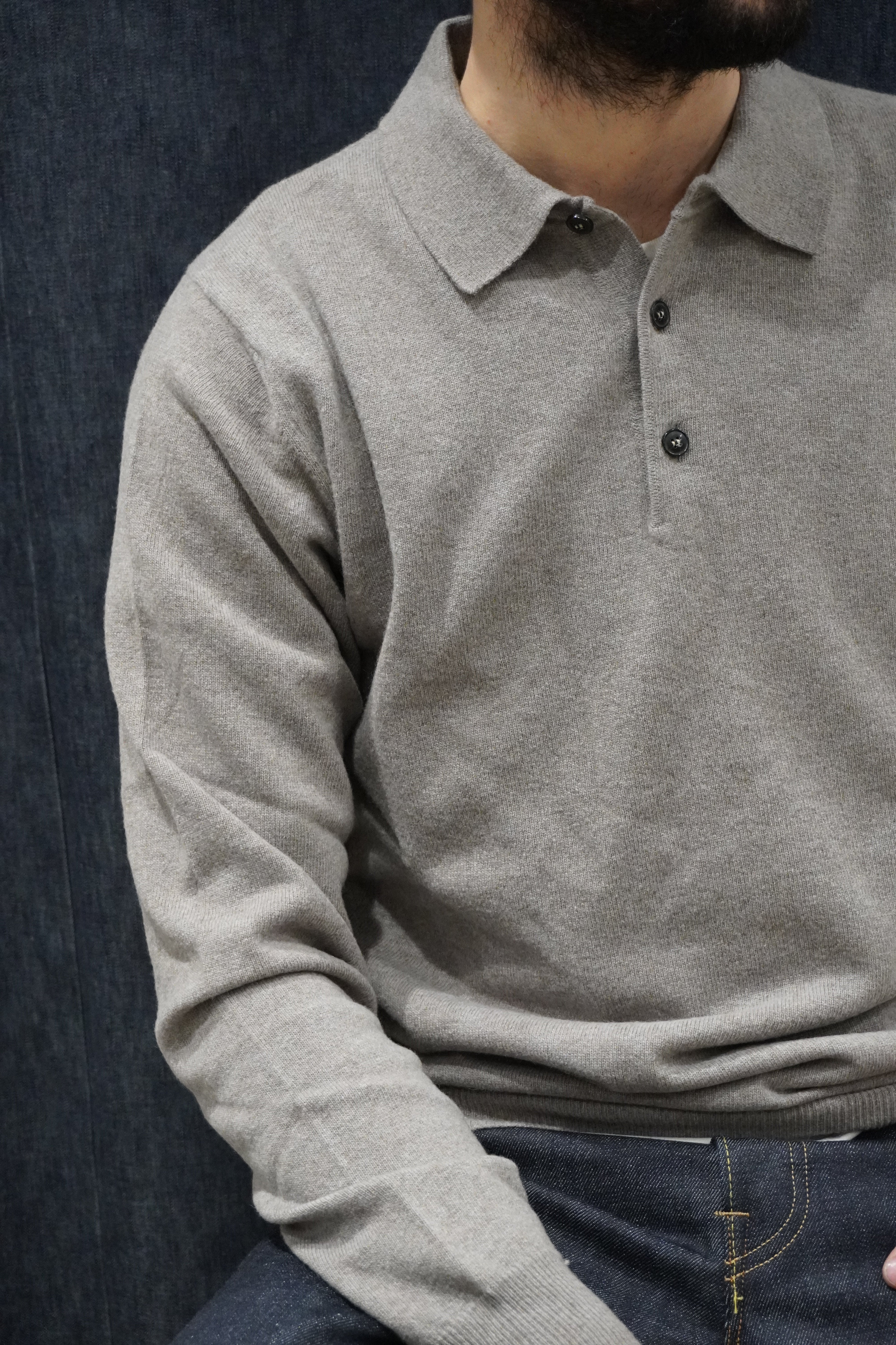 Jeordie's Polo 3 Bottoni Cashmere Cenere