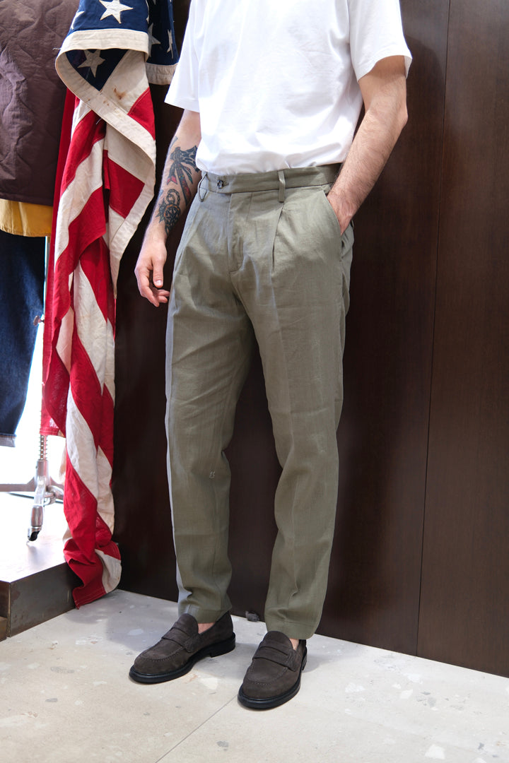 Gaffi & Co. Pantalone Dante Lino Militare