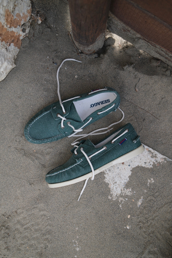 Sebago Portland 140oz Washed Canvas Green Military