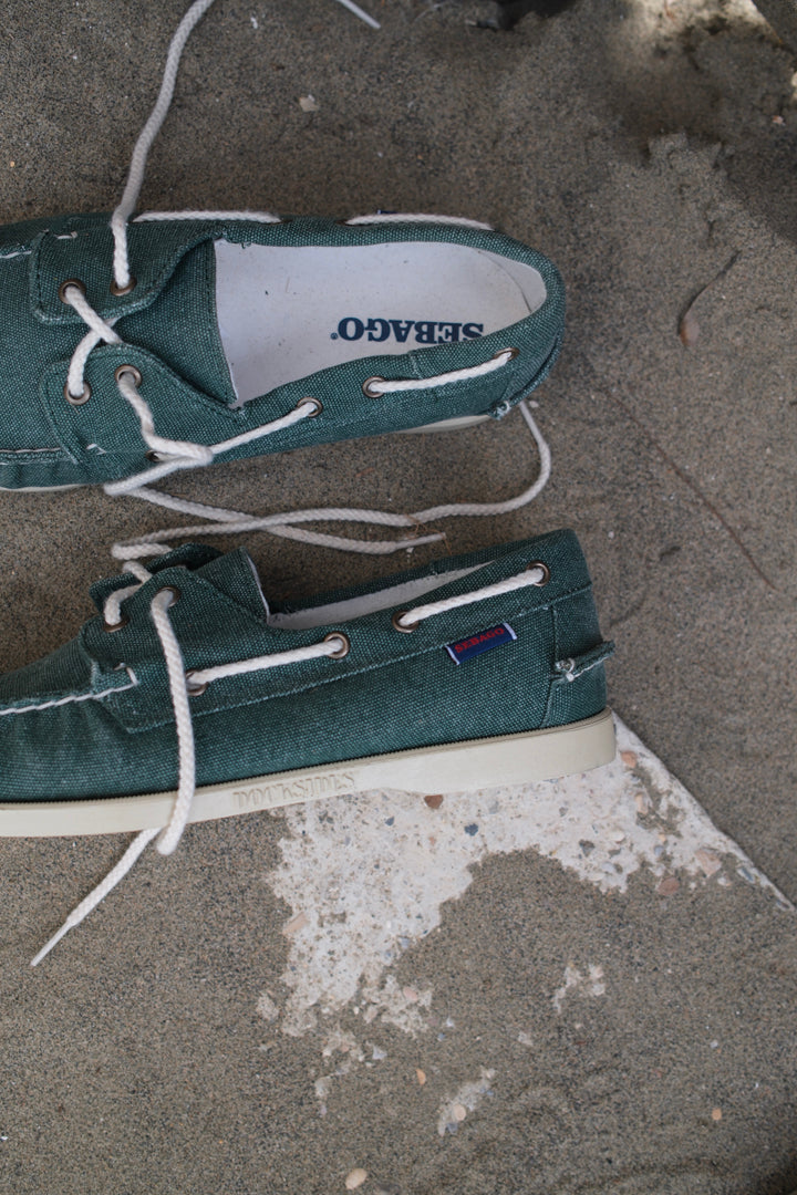 Sebago Portland 140oz Washed Canvas Green Military
