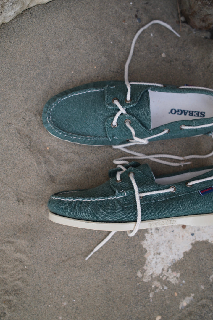 Sebago Portland 140oz Washed Canvas Green Military