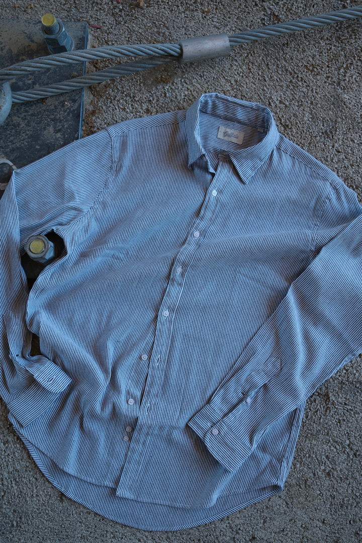 Gaffi & Co. Camicia Lino & Cotone Riga Blu