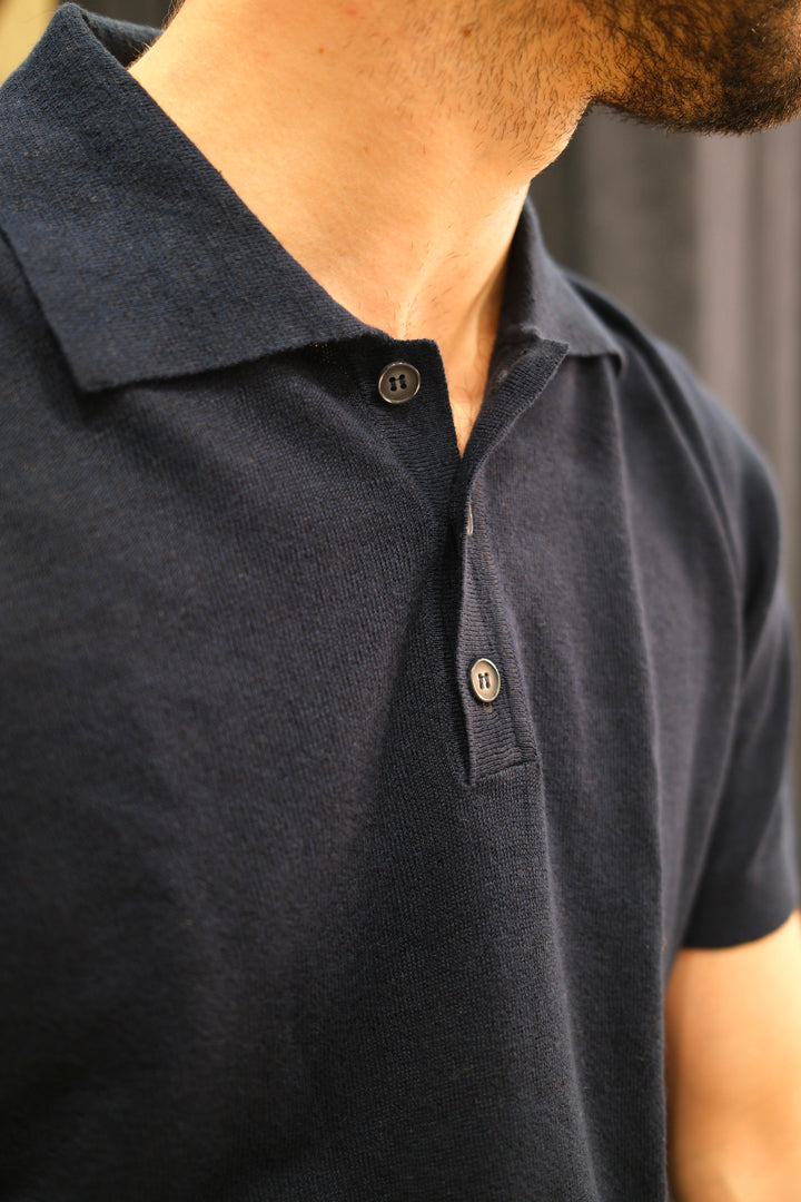 Gaffi & Co. Polo Bottoni Lino/Cotone Blu