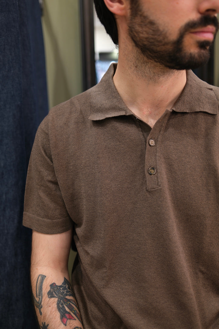 Gaffi & Co. Polo Bottoni Lino/Cotone Marrone