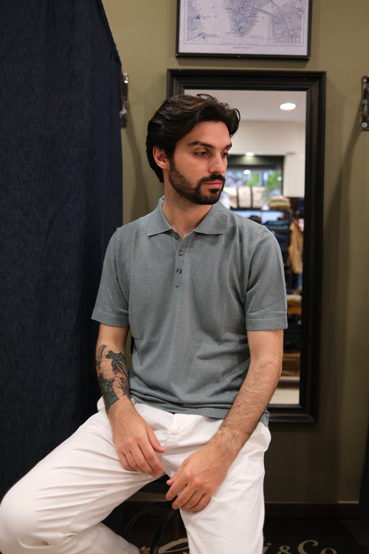 Gaffi & Co. Polo Bottoni Lino/Cotone Alga