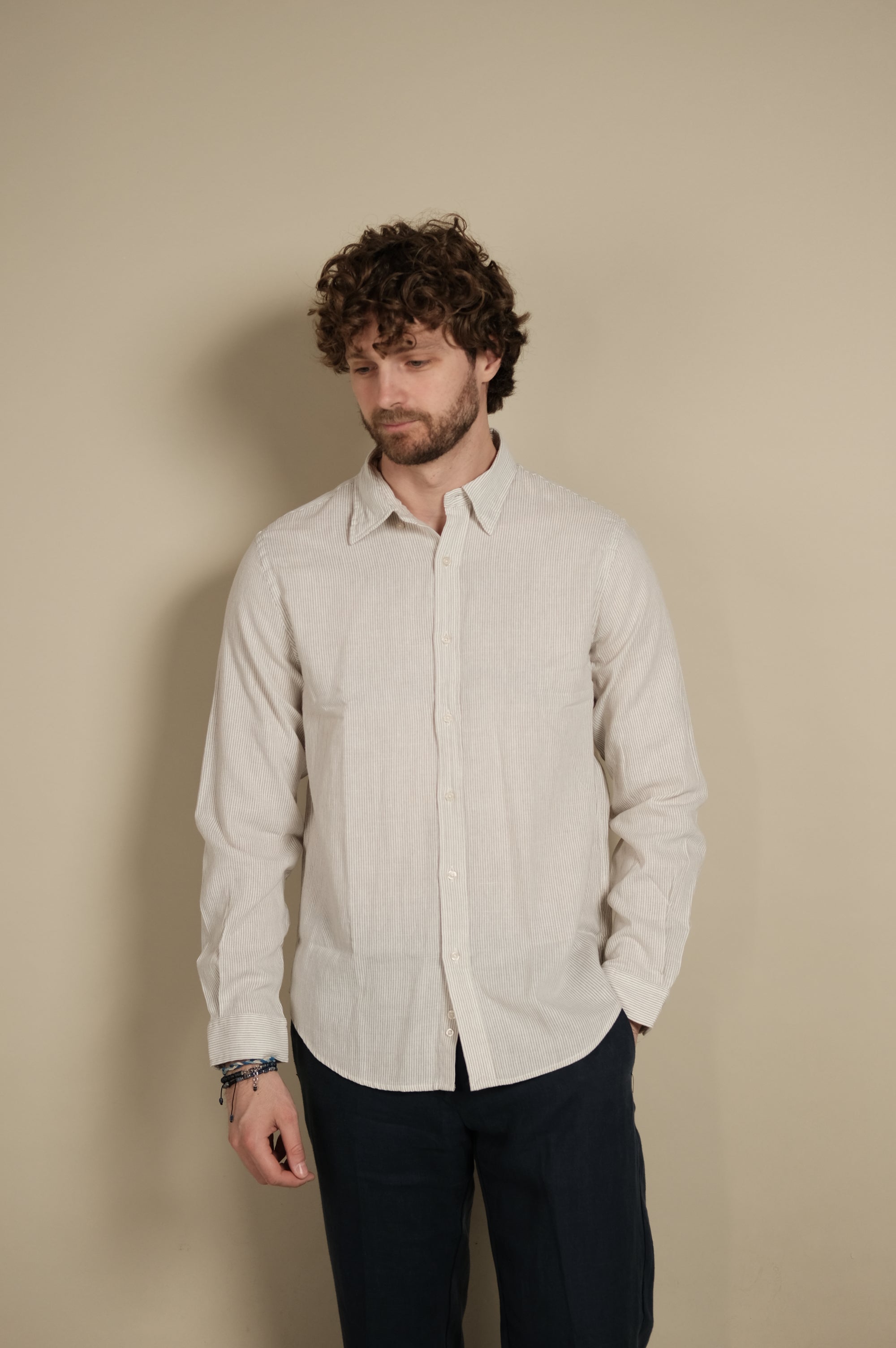 Gaffi & Co. Camicia Lino/Cotone Riga Sabbia