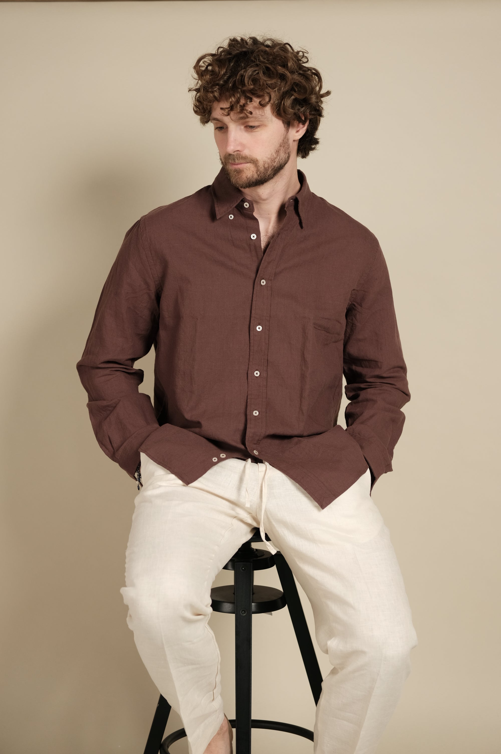 Gaffi & Co. Camicia Lino/Cotone Caffè