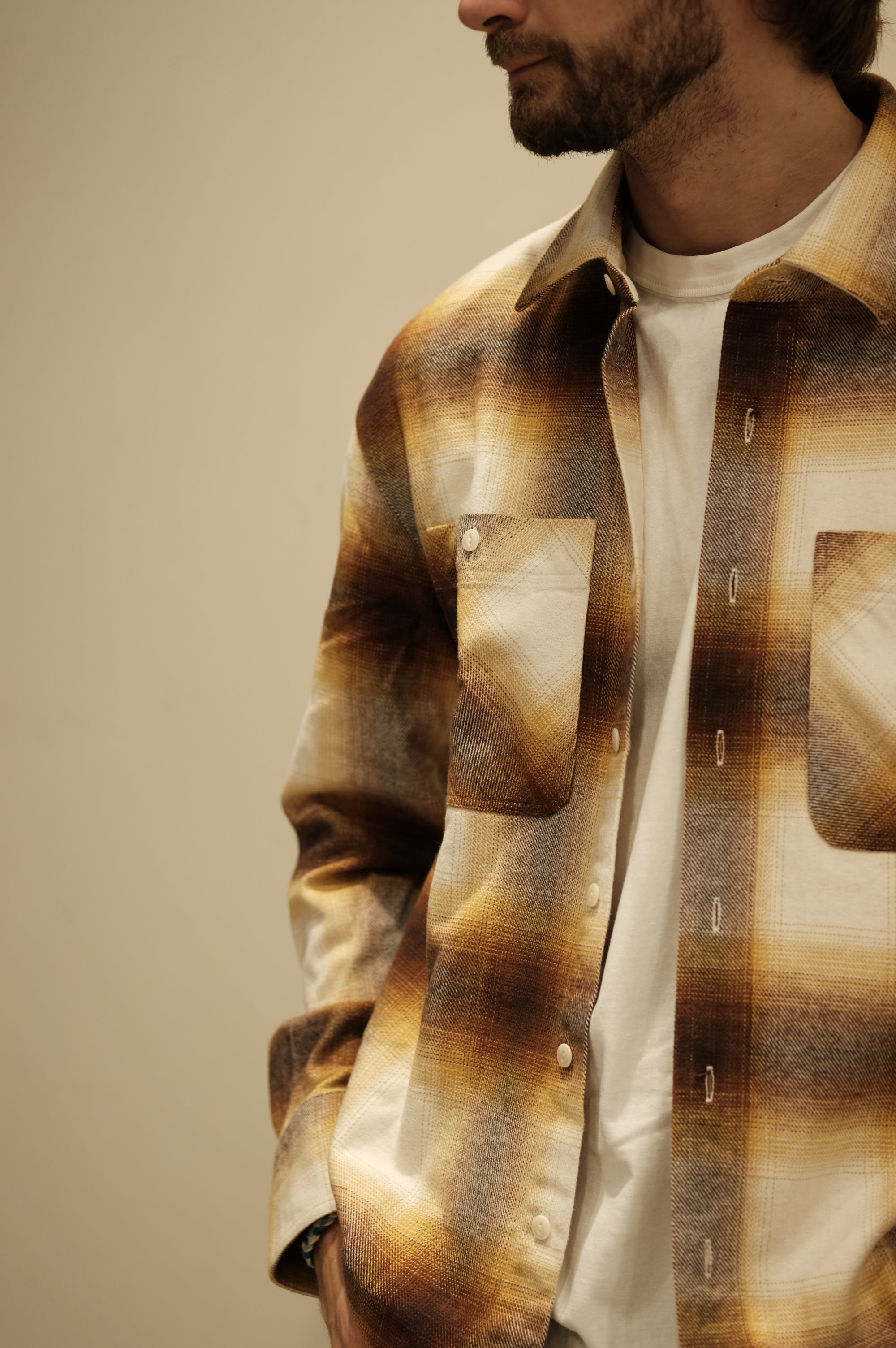 Roy Rogers Workwear Work Shirt Check Washed Brown