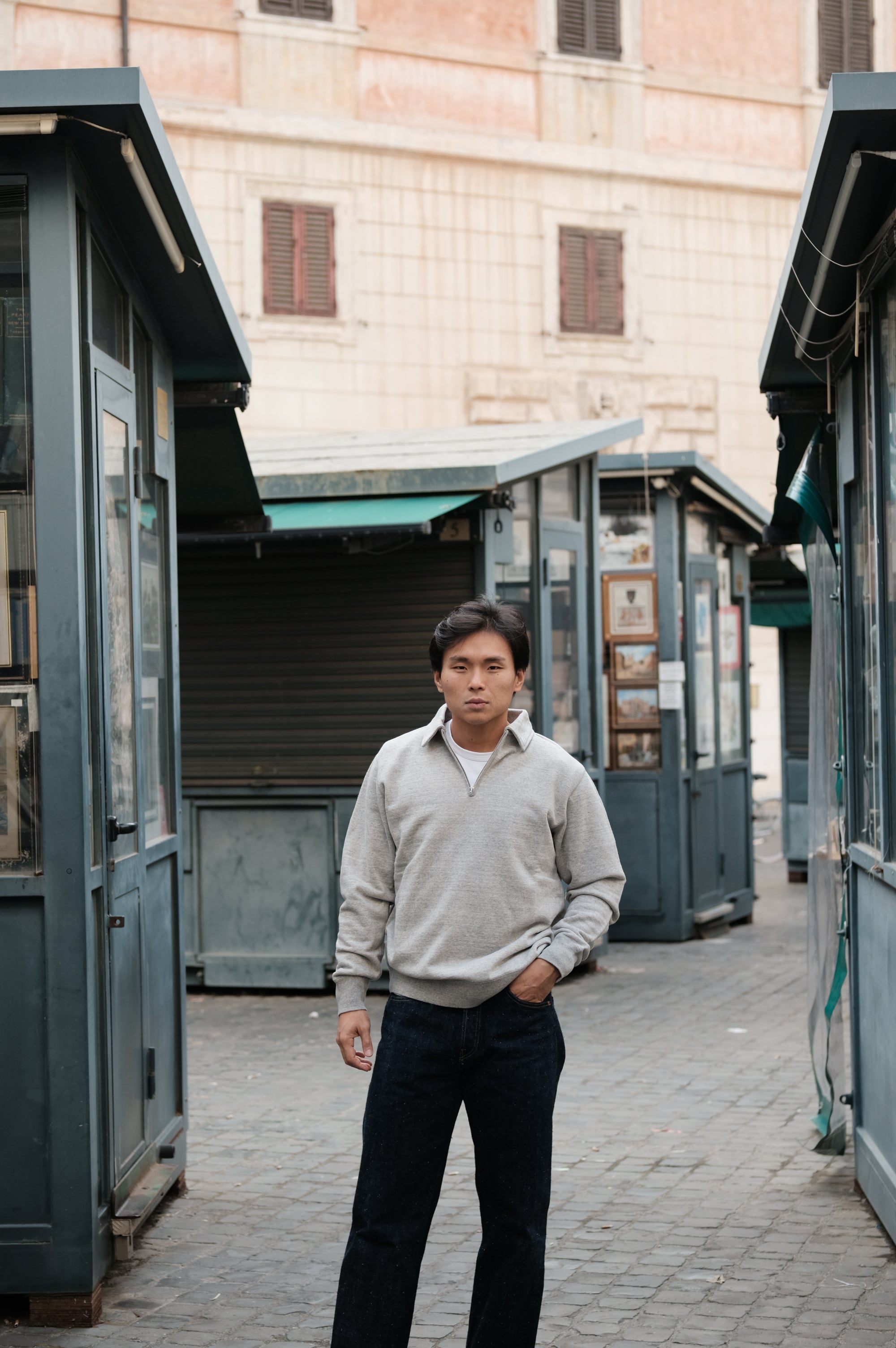 Felco NYC Half Zip Collar Sweat French Terry Twisted Grey