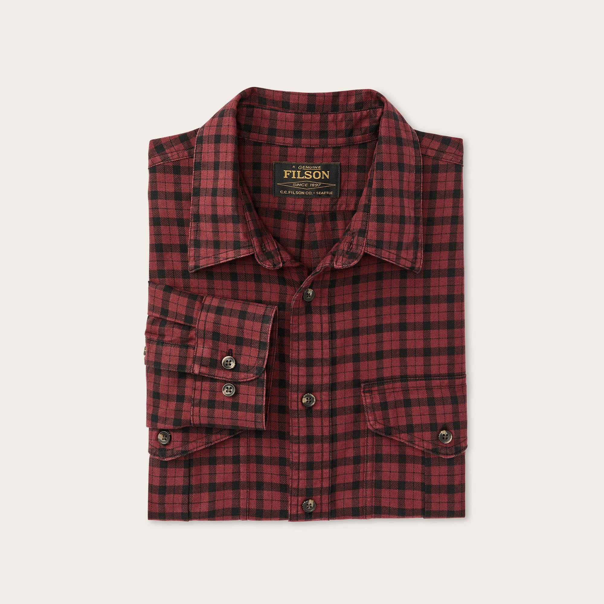 Filson Lightweight Alaskan Guide Shirt Solid Port/Black Plaid