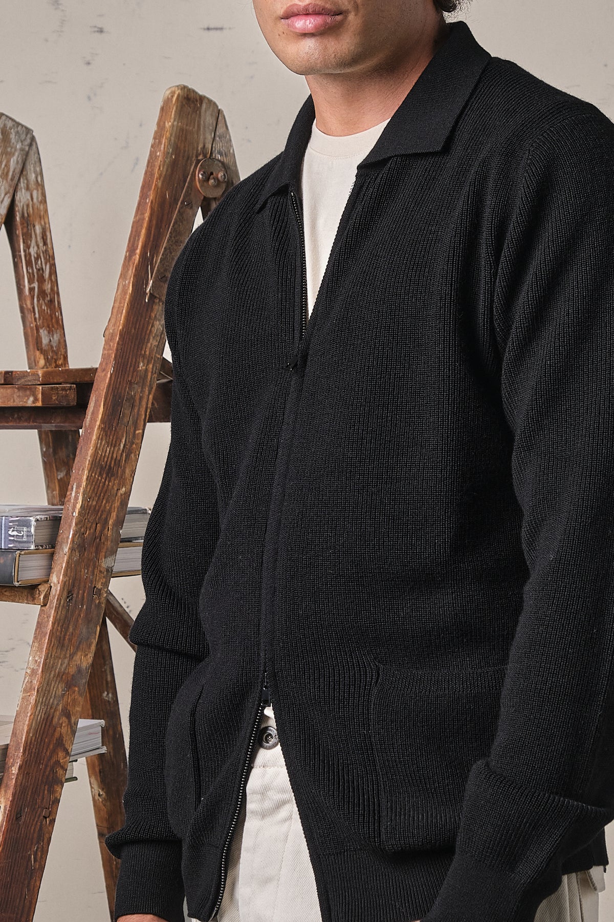 Jeordie's Camicia Zip Lana Merinos Light Nero