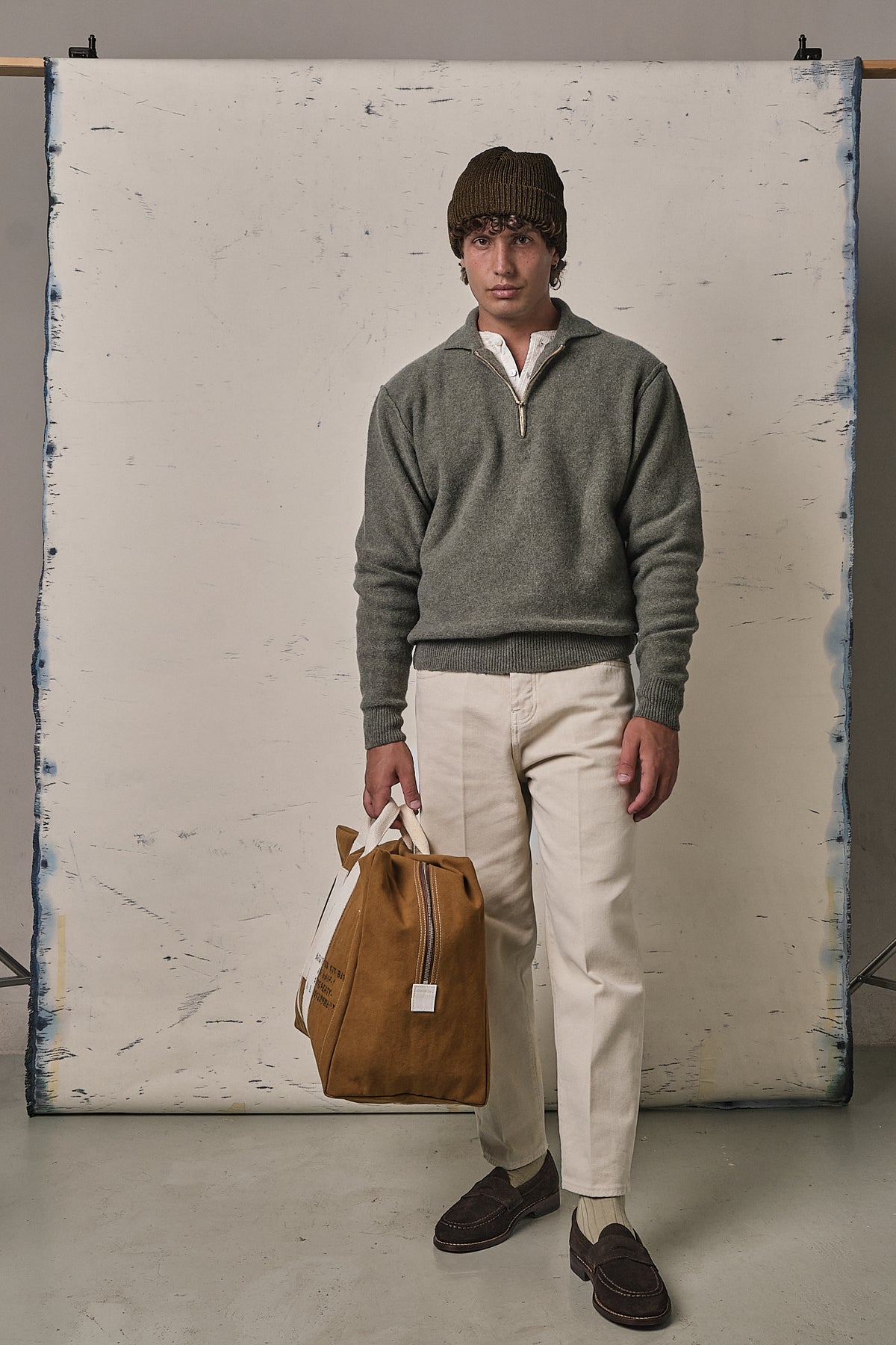 Fortela Yale Wool Half Zip Army Green