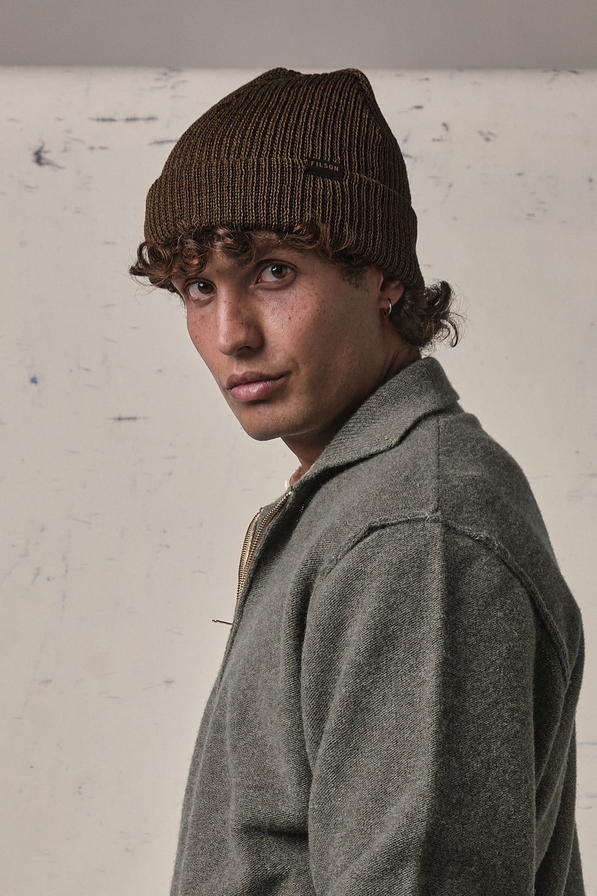 Fortela Yale Wool Half Zip Army Green