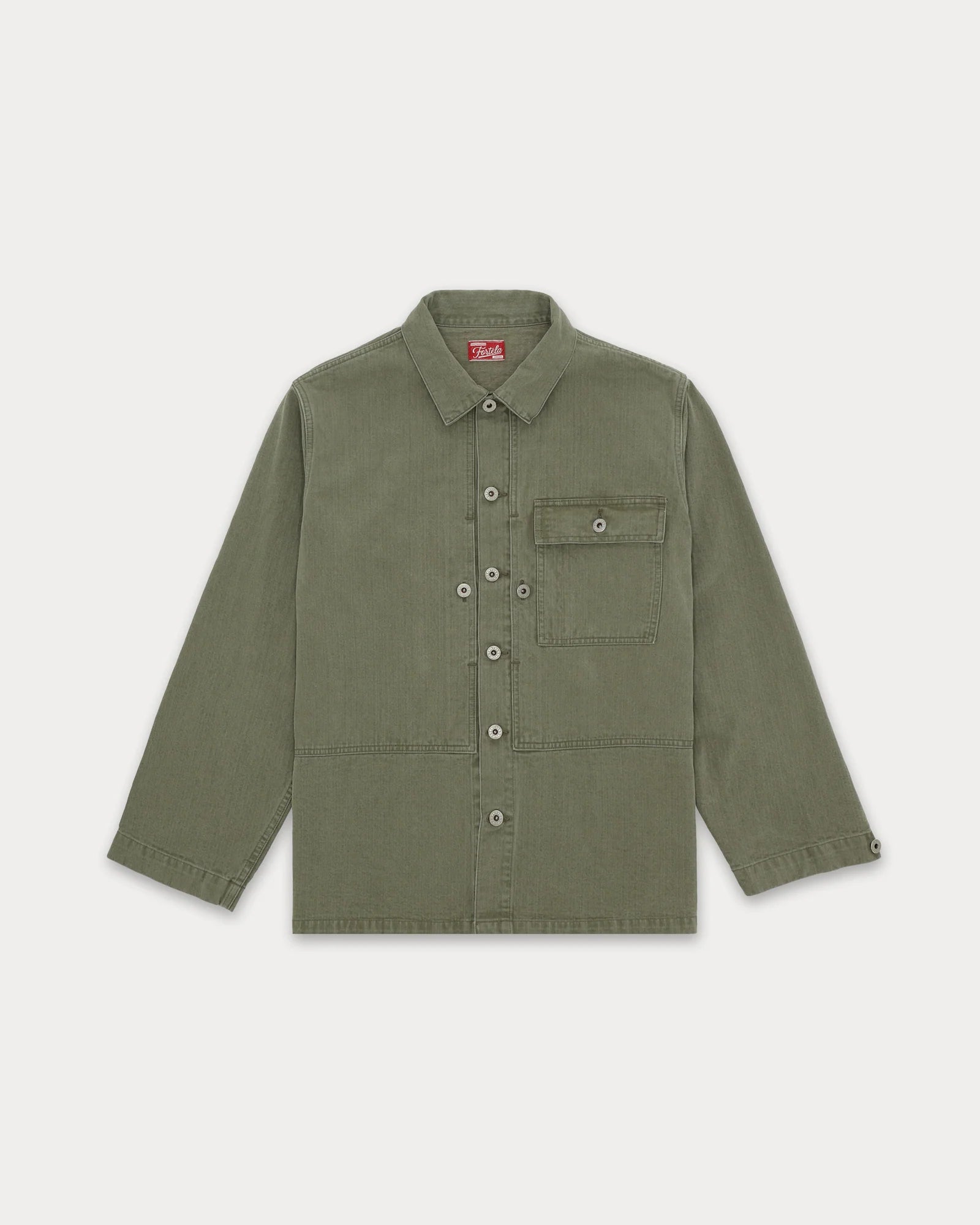 Fortela Newfrog Overshirt Militare In Herringbone Japan Green