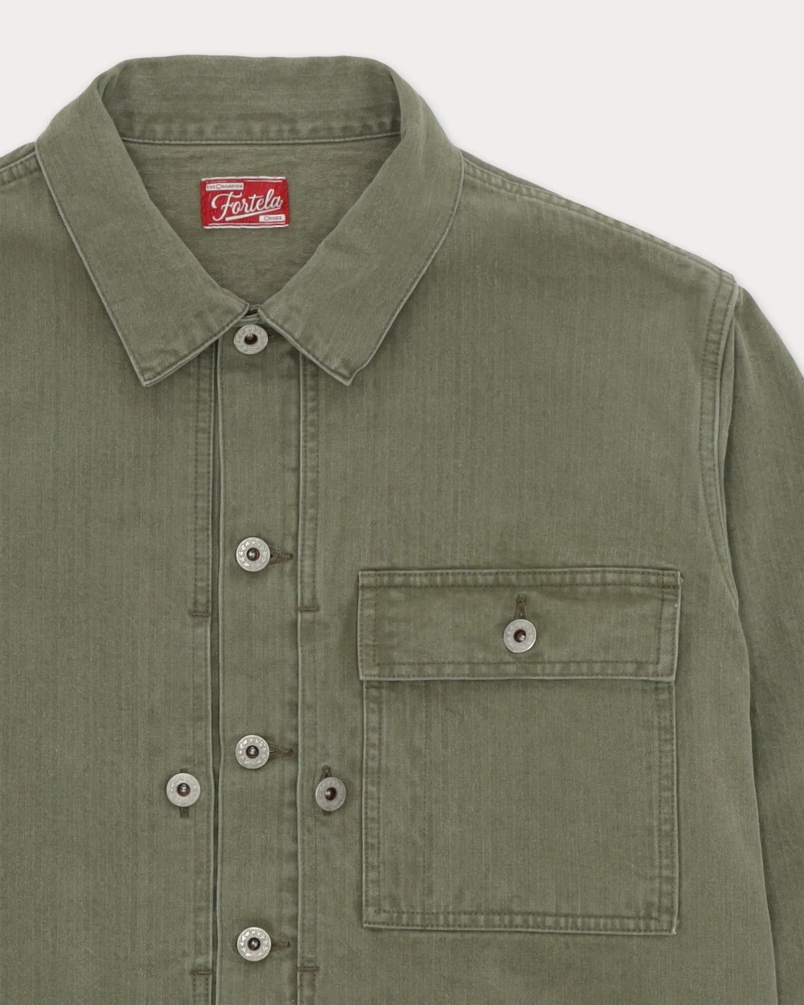 Fortela Newfrog Overshirt Militare In Herringbone Japan Green