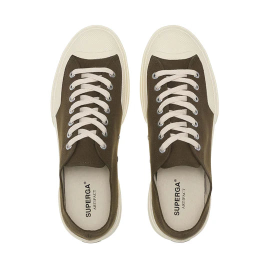 Superga Artifact 2432 Works Low Cut Cotton Canvas Green Dk Olive/Off White