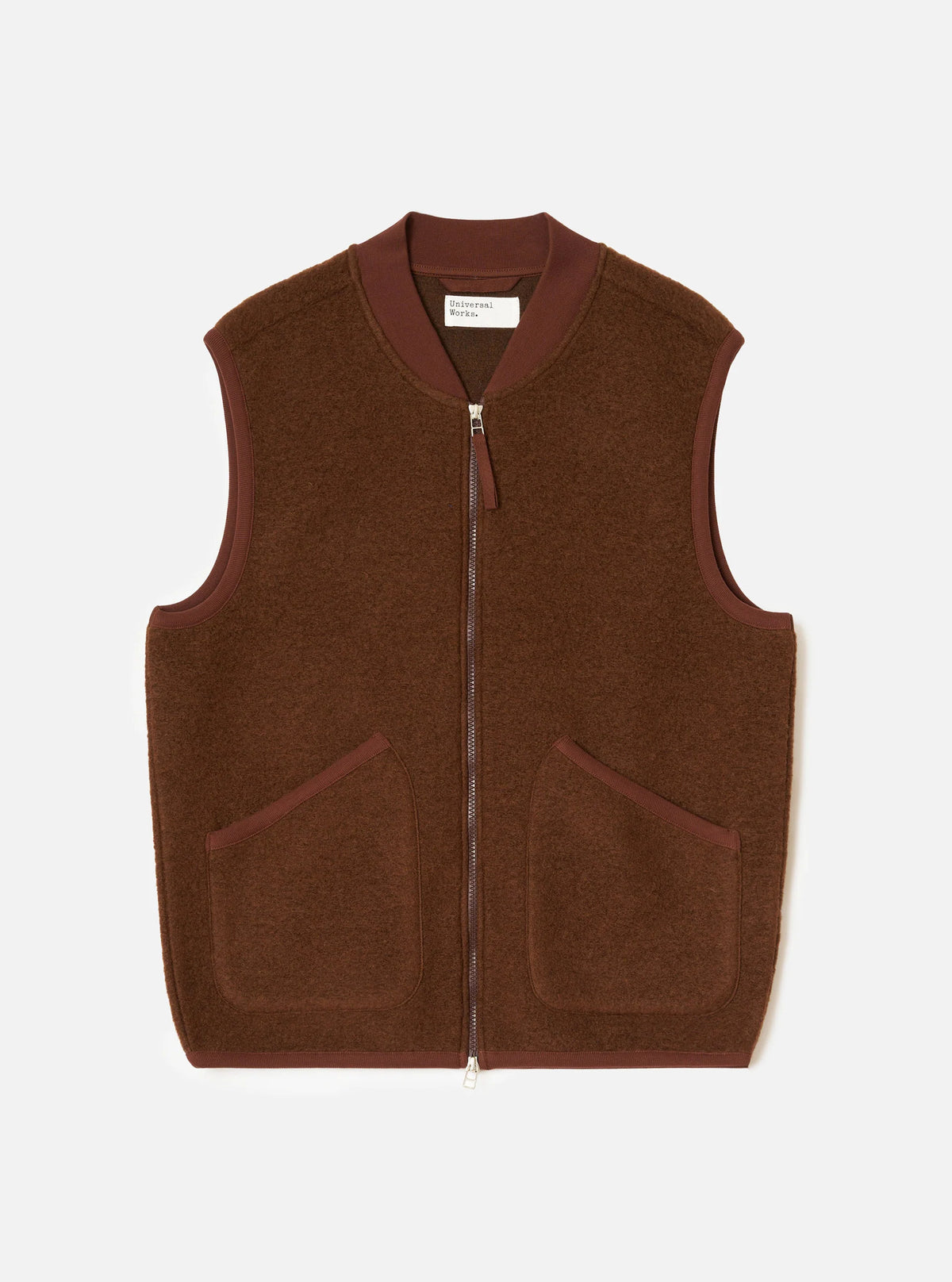 Universal Works Wool Fleece Zip Waistcoat Cacao