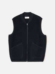 Universal Works Wool Fleece Zip Waistcoat Navy