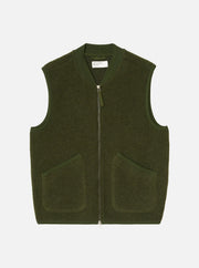 Universal Works Wool Fleece Zip Waistcoat Olive