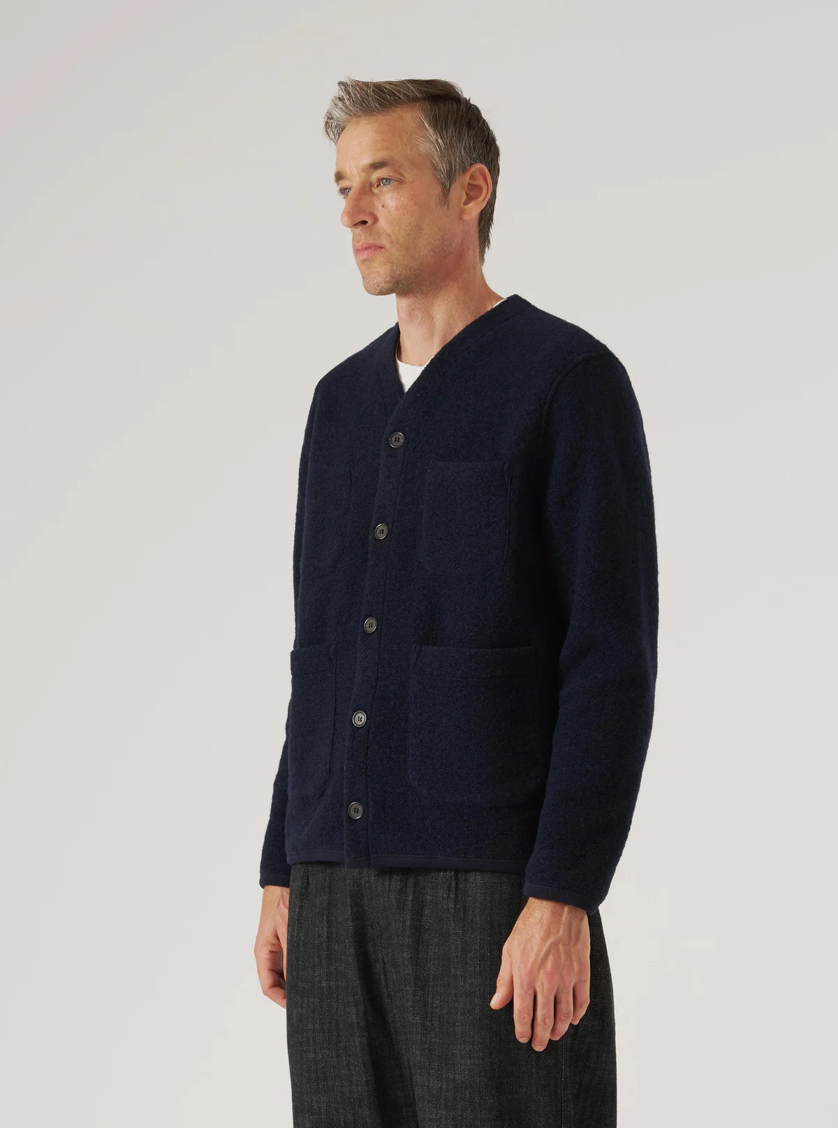 Universal Works Cardigan Wool Fleece Navy