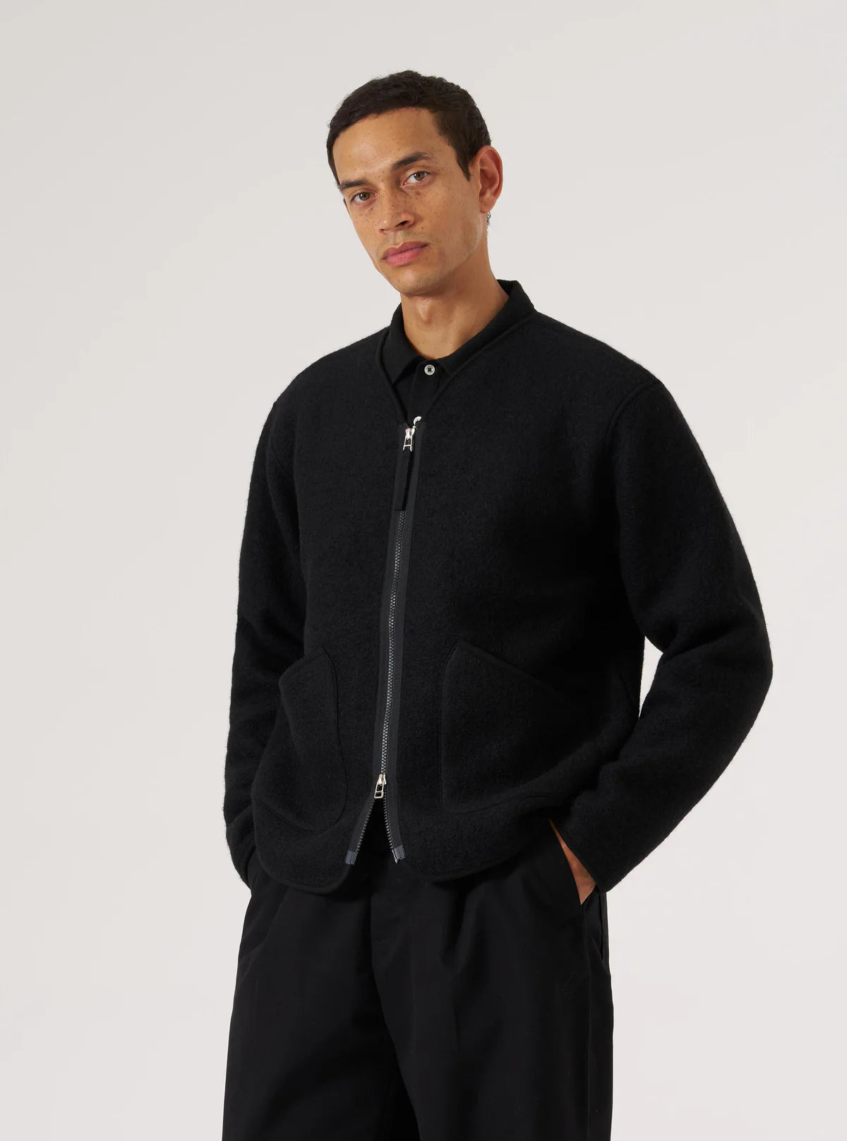 Universal Works Zip Liner Wool Fleece Jacket Black
