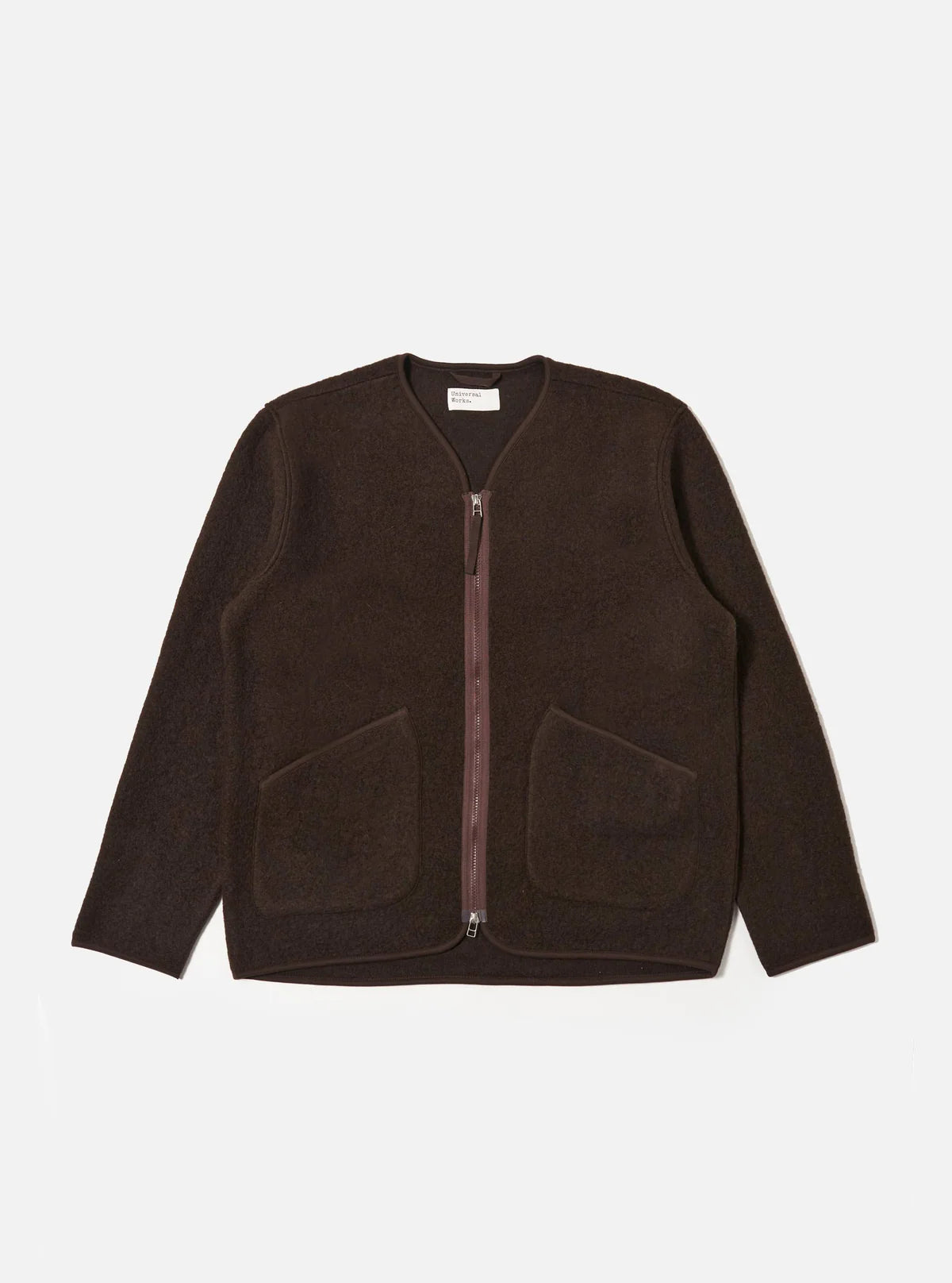 Universal Works Zip Liner Wool Fleece Jacket Brown