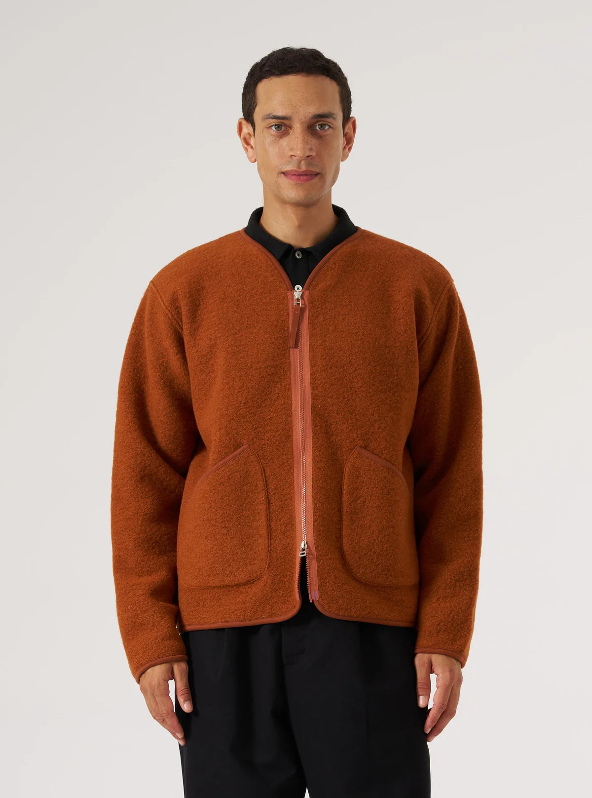 Universal Works Zip Liner Wool Fleece Jacket Rust