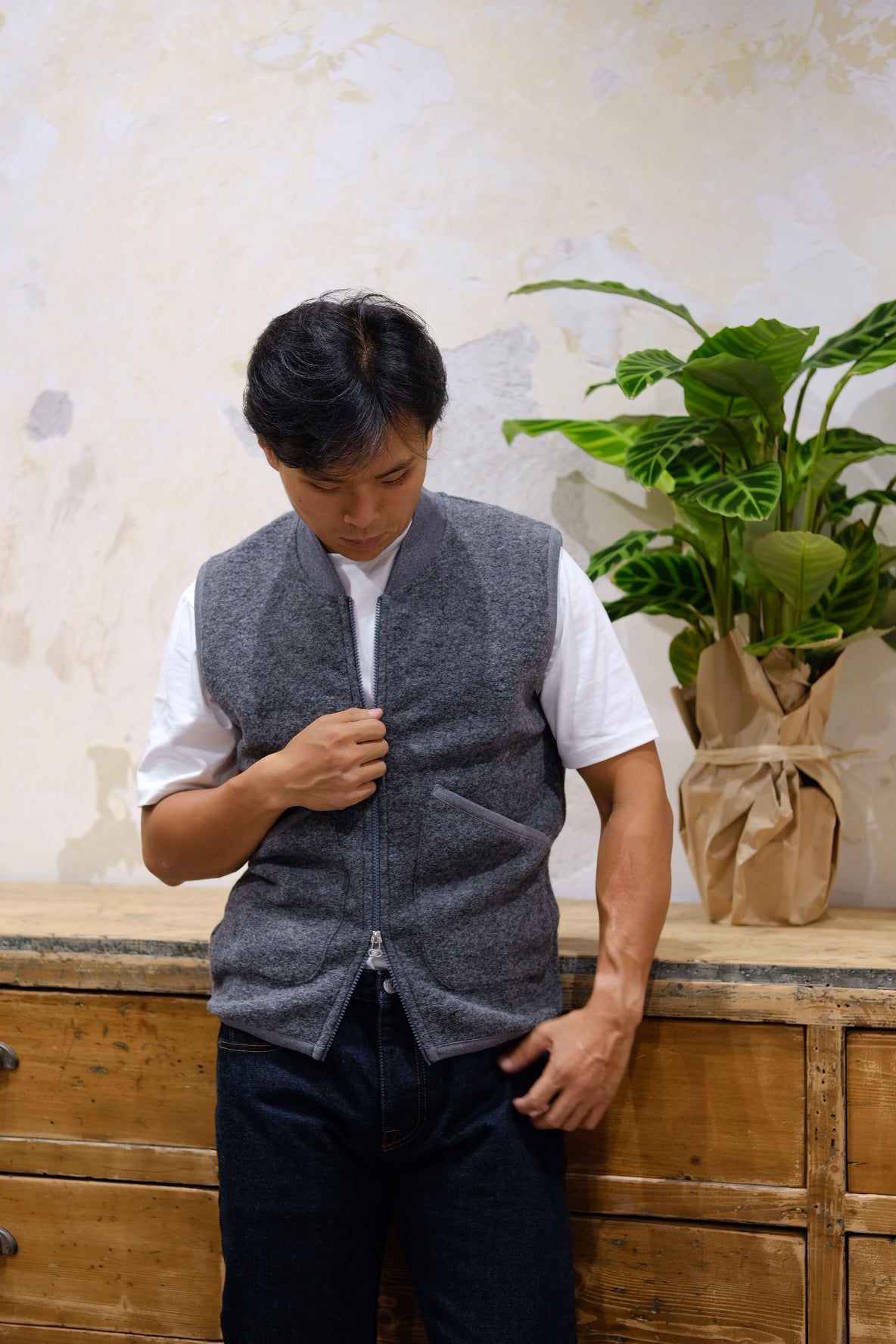 Universal Works Zip Waistcoat Grey Marl