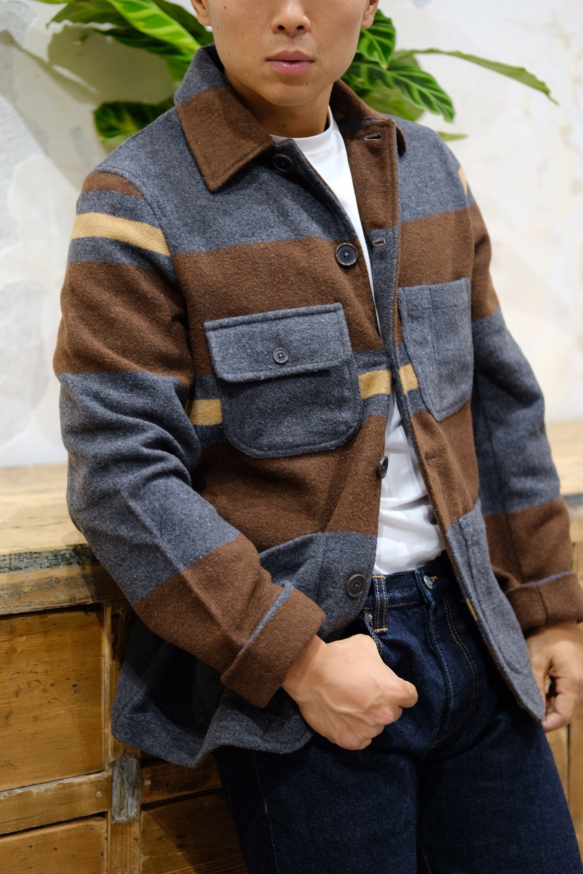 Universal Works Merchant Jacket Charcoal Stripe