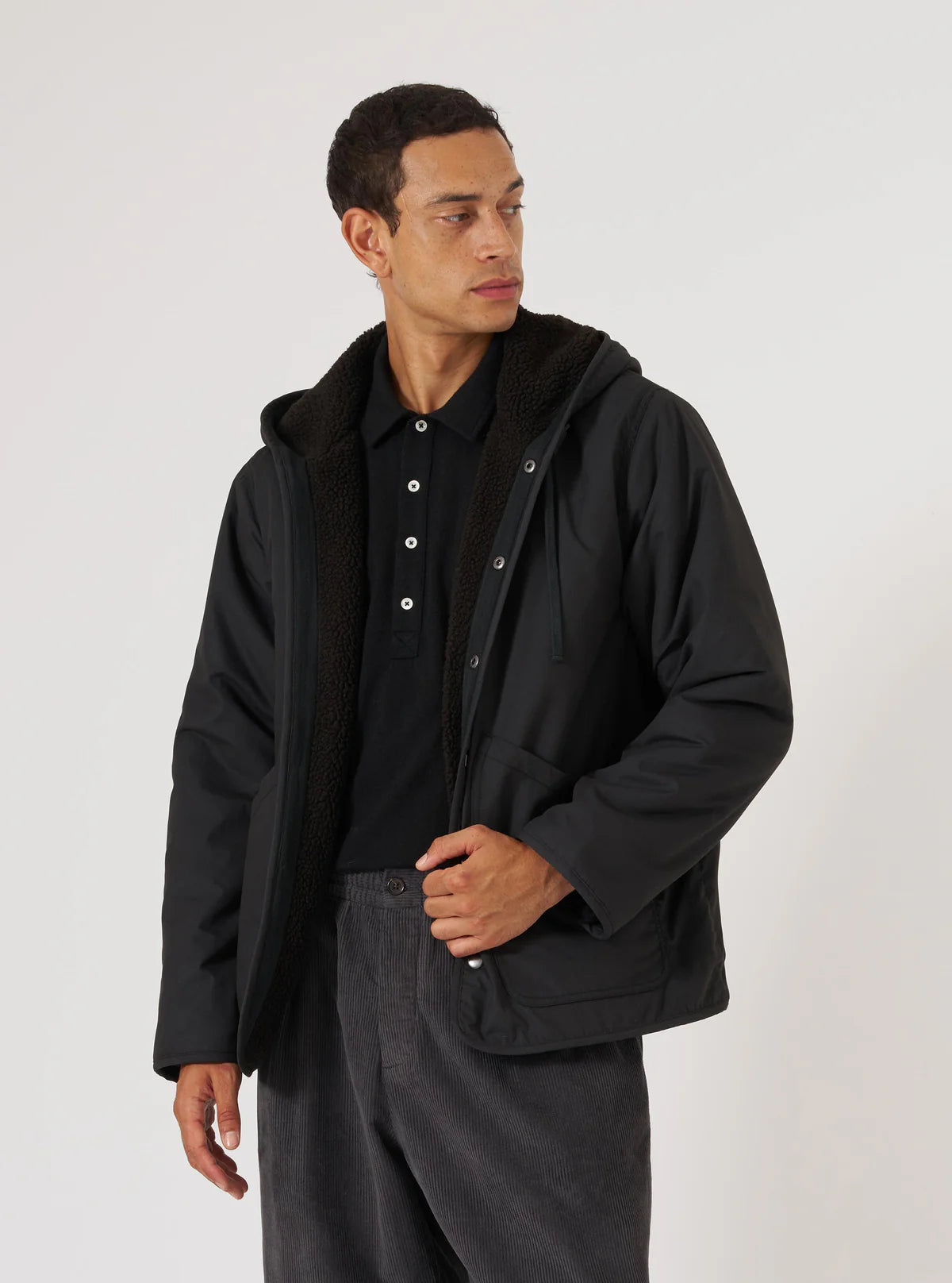 Universal Works Reversible Simple Hooded Jacket Black/Brown