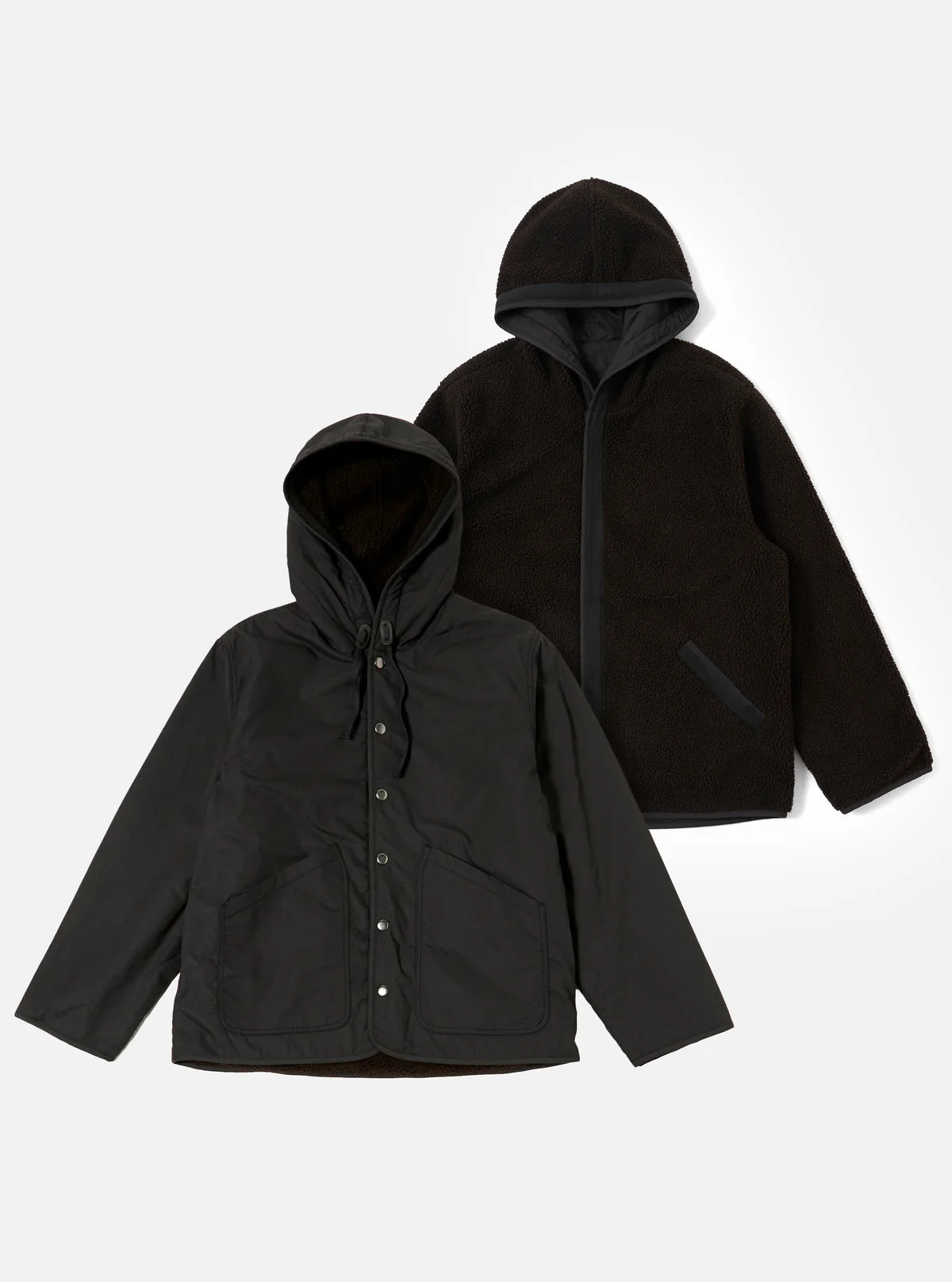 Universal Works Reversible Simple Hooded Jacket Black/Brown